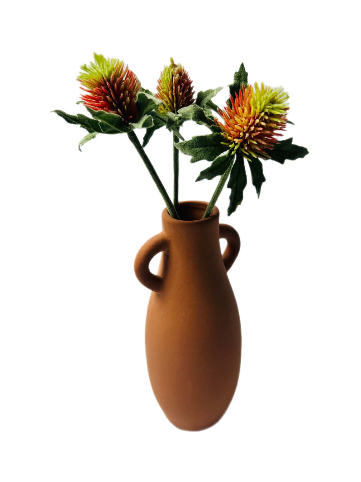 Vintage Terracotta Two Handle Vase, Rustic Amphora Style
