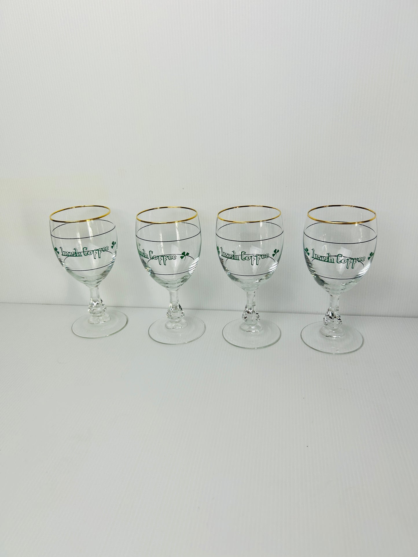 Vintage Set of 4 Irish Coffee Glasses – Gold Rimmed – Made in France – Stemmed Barware Set