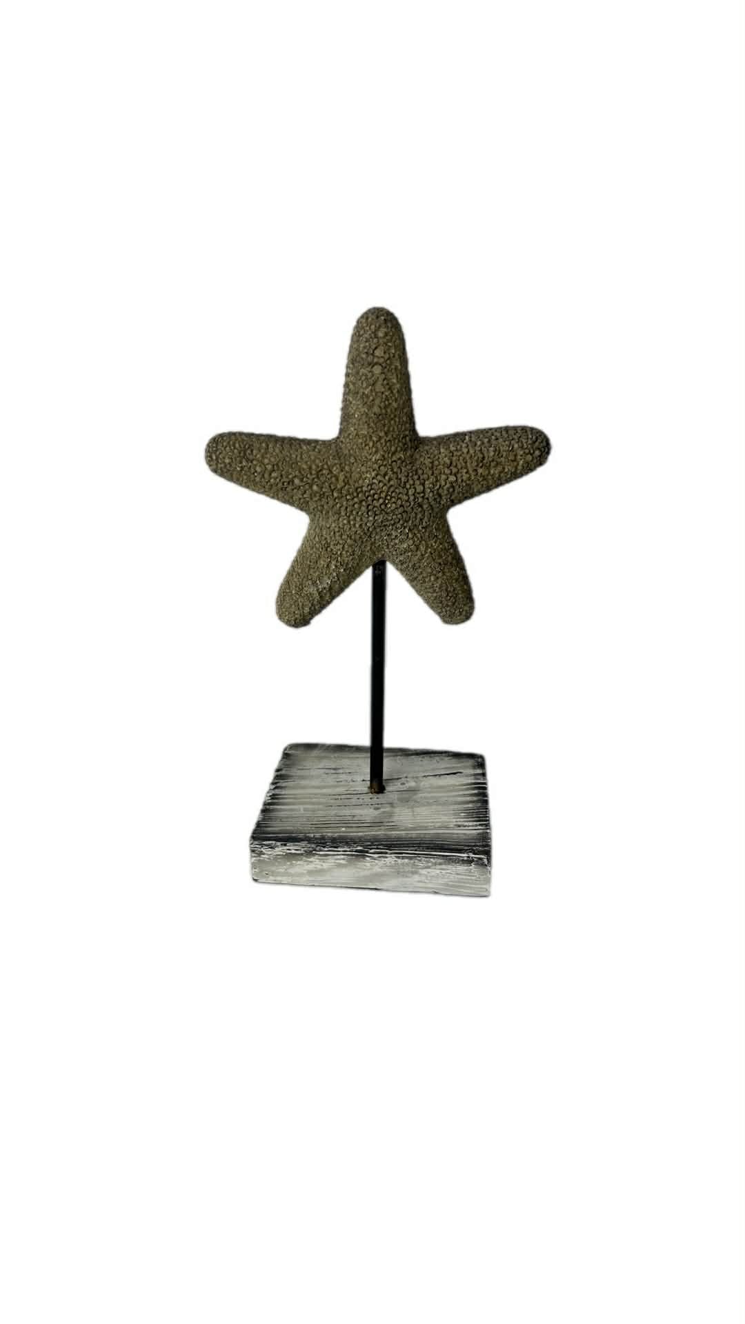 Upcycled Starfish Decor on Timber Stand Shabby Chic White and Black Coastal Home Accent