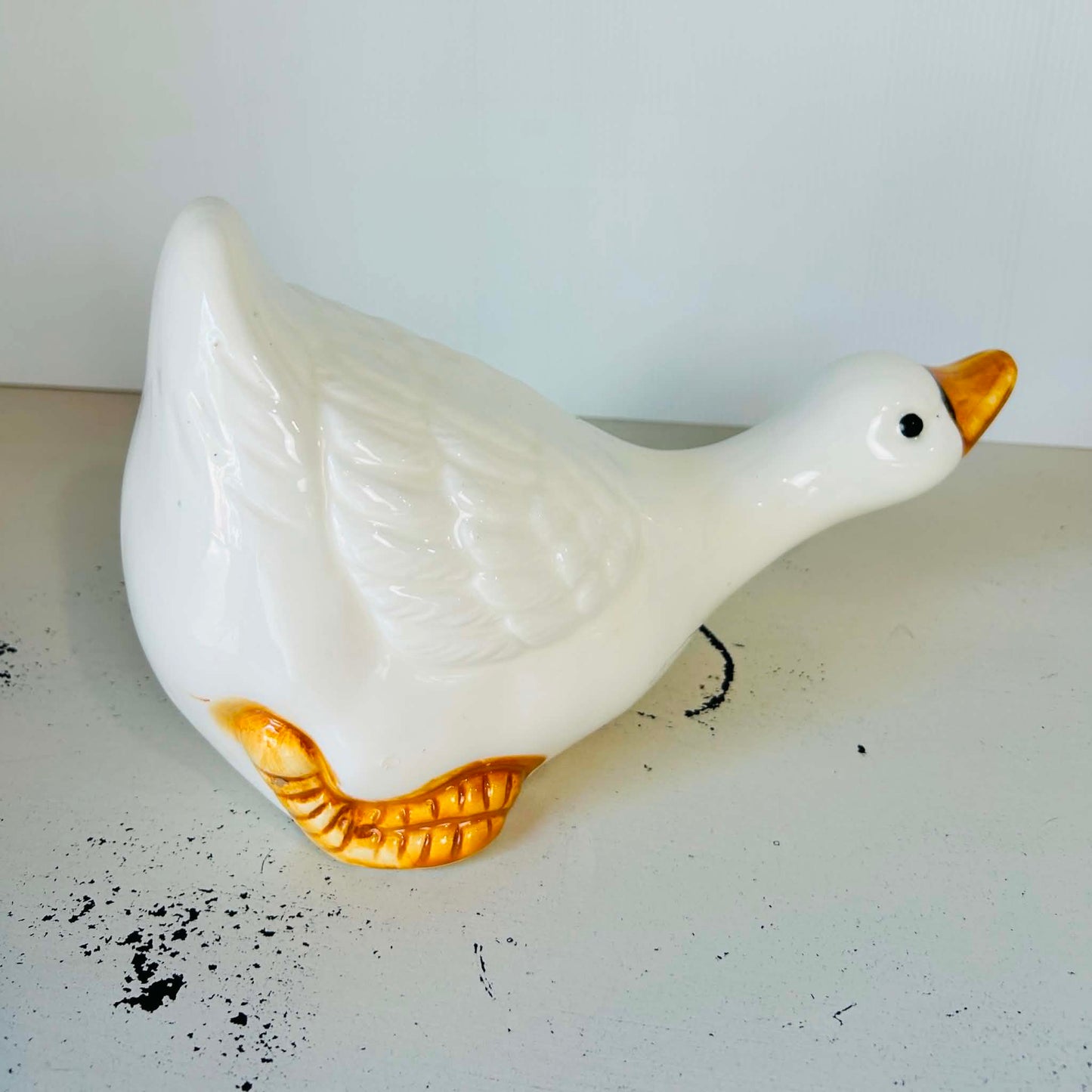 White Ceramic Duck Figurine – Handmade Style Decor
