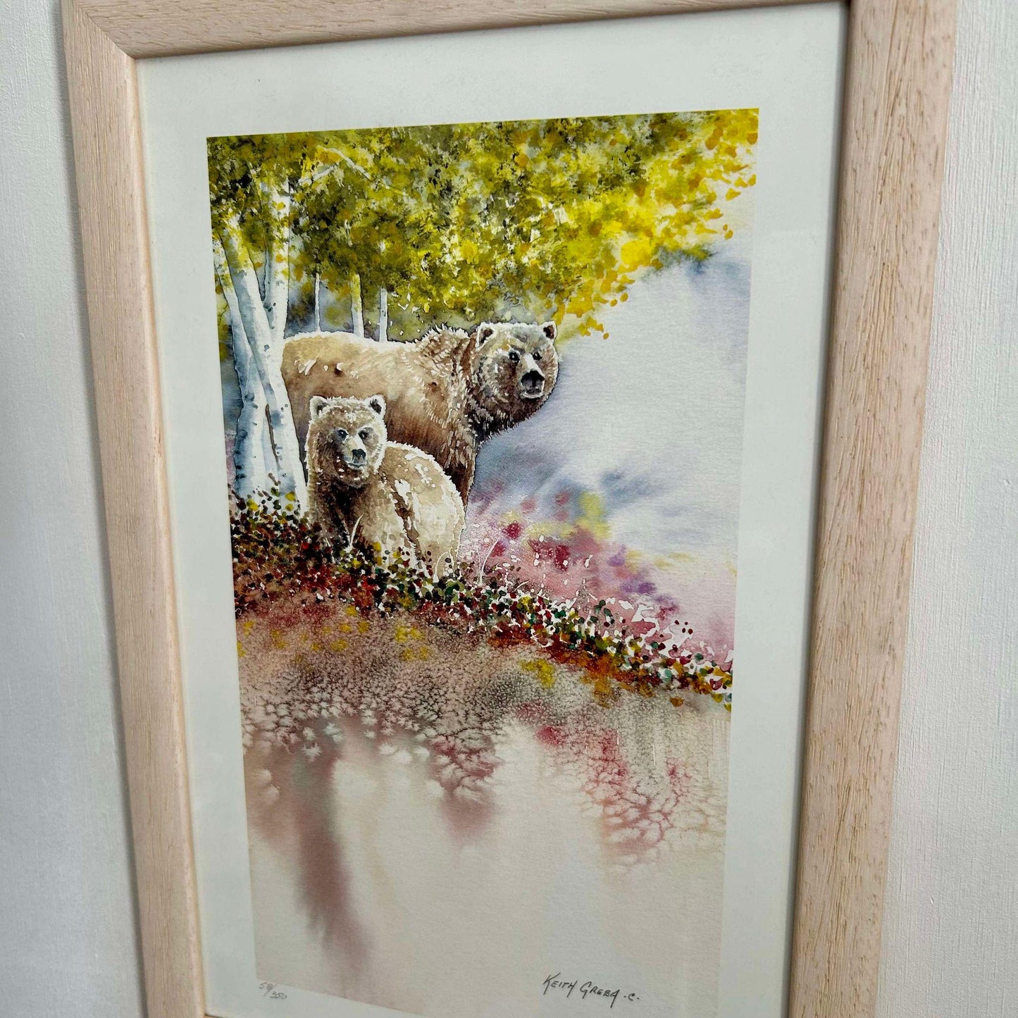 Bear Mother & Cub Watercolor Painting - Limited Edition Alaskan Landscape Art