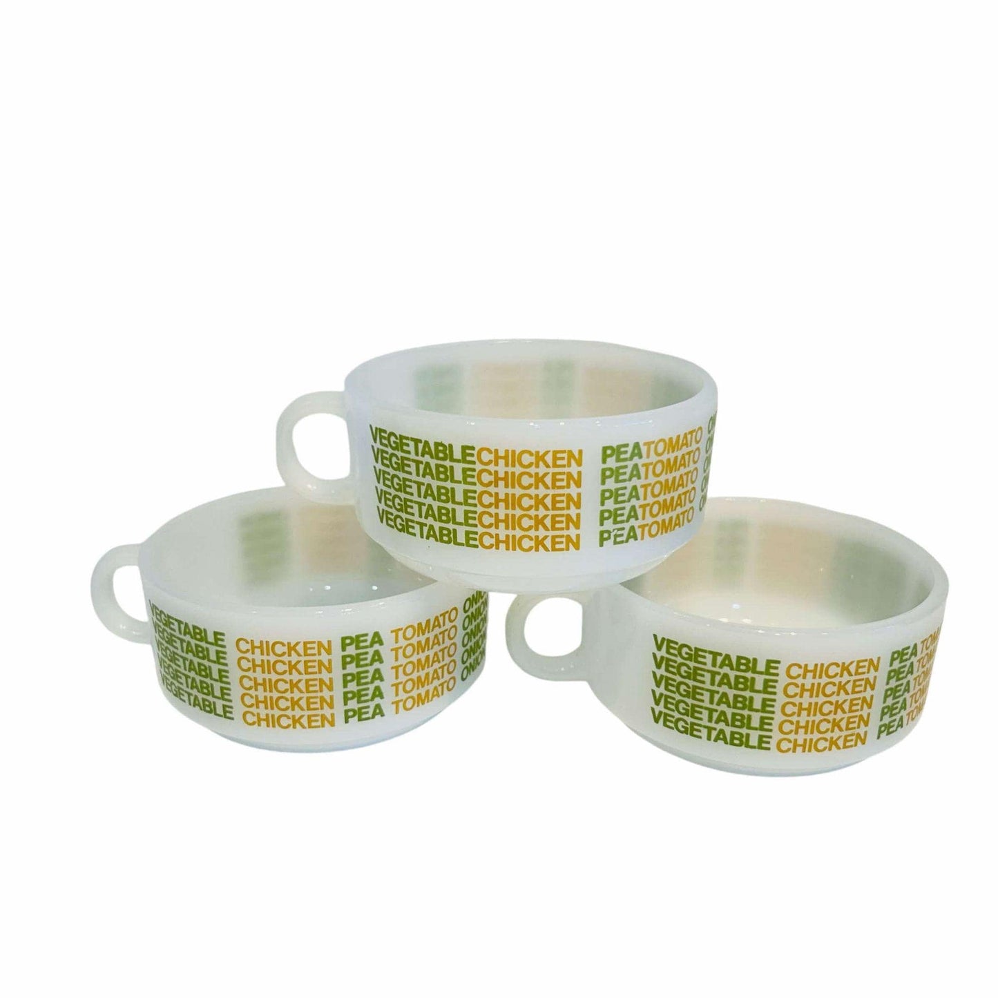 Vintage Soup Mugs - Glasbake J2711 Milkglass, Retro Soup Bowls.