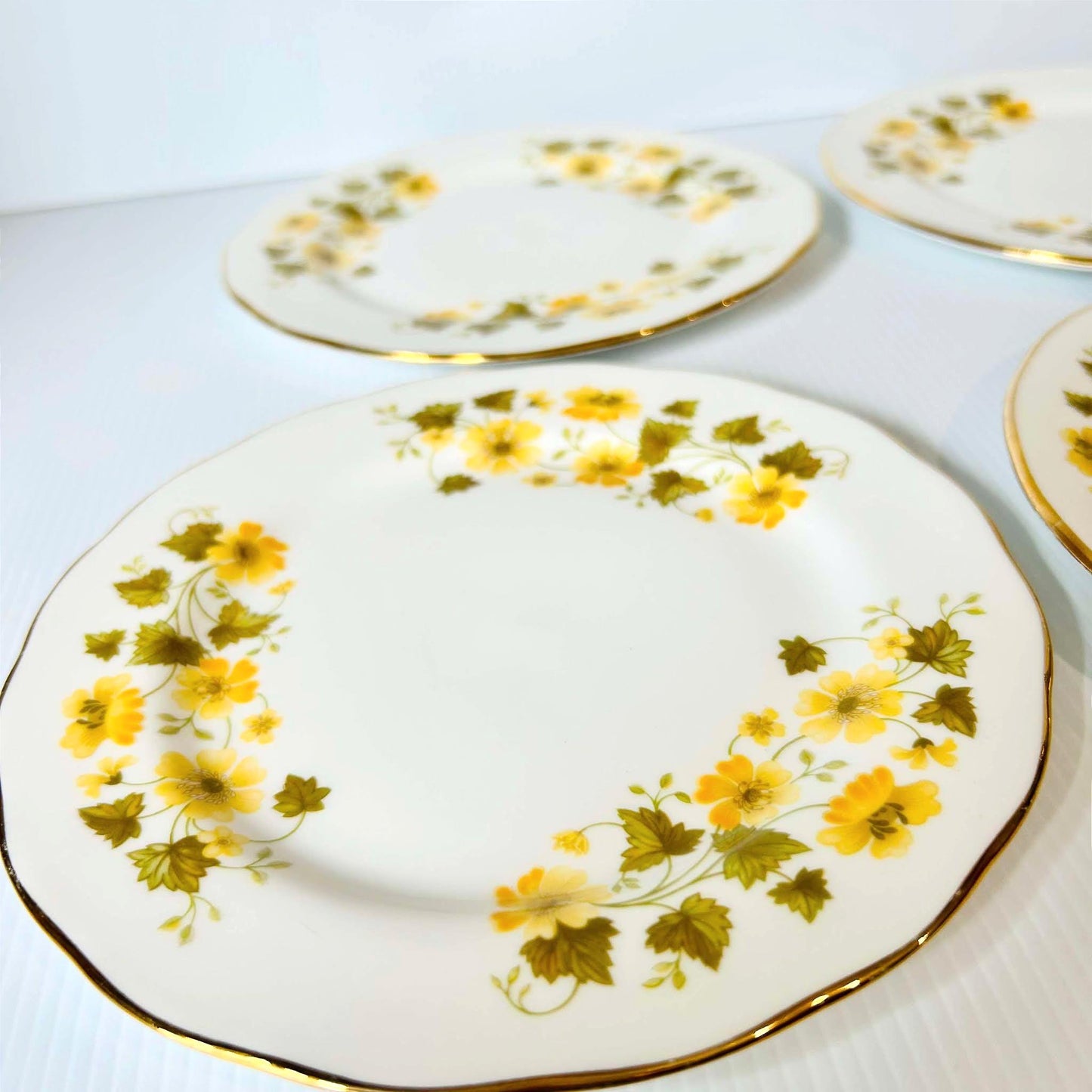 Vintage Queen Anne Bone China Side Plates: Floral 1950s England, Set of 4