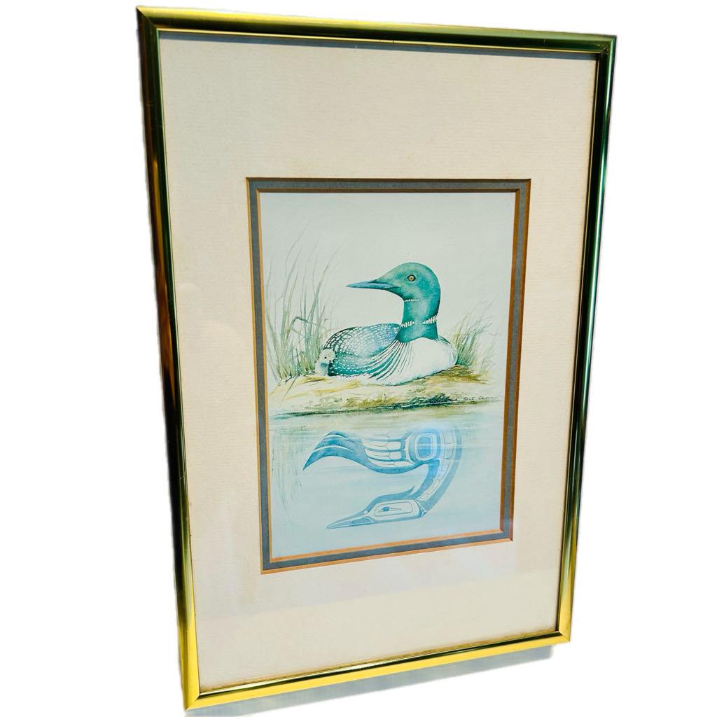 Vintage Loon Shadow Art Print: Gold Frame, Native American Folklore