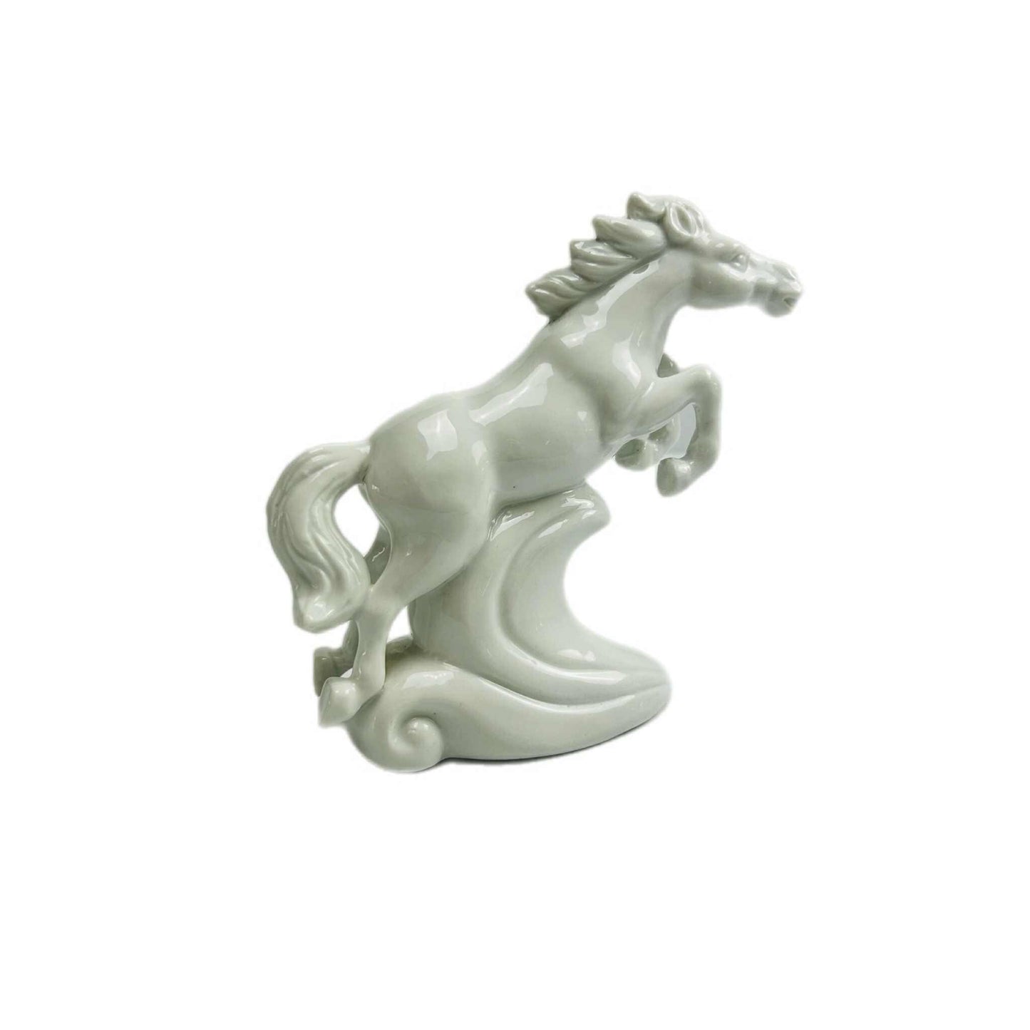 Vintage White Ceramic Horse Figurine – Glossy Glaze Jumping Horse Over Wave – 13 cm Collectible