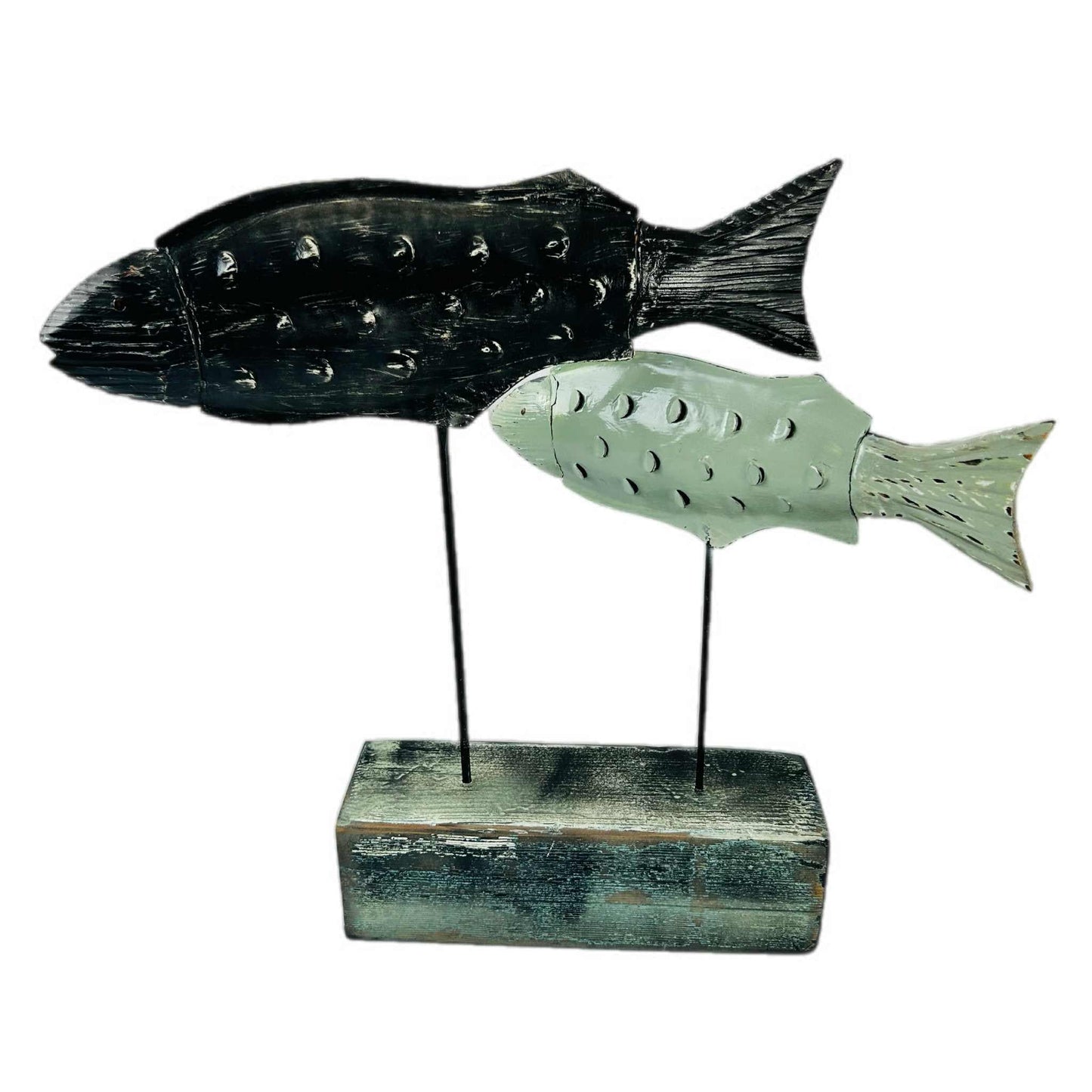Rotating Fish Sculpture — Green & Black Shabby Chic. Coastal Design Inspired.