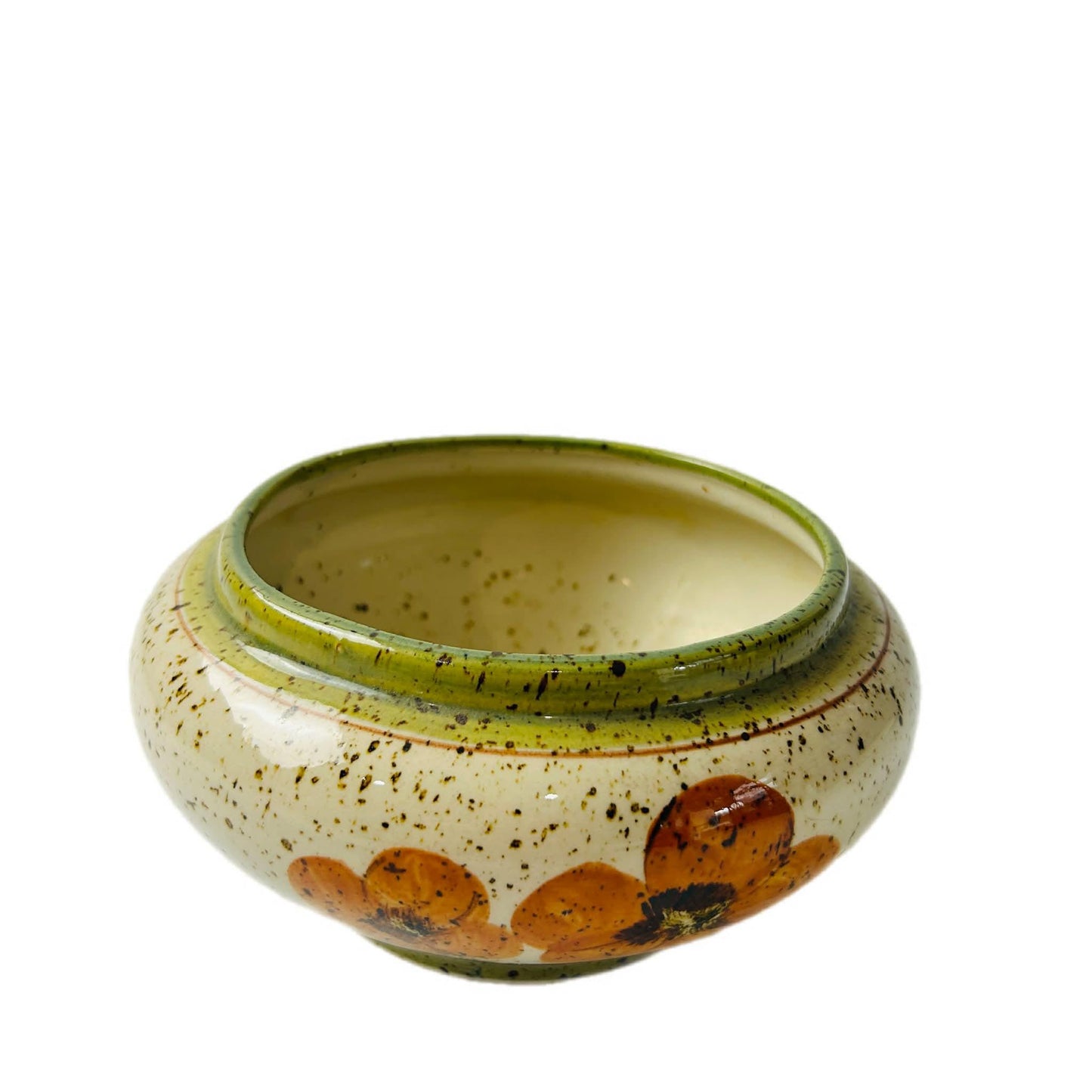 Vintage Napcoware Stoneware Bowl, Speckled Glaze with Orange Flowers, Made in Japan