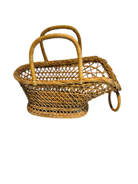 Vintage Cane Bottle Holder 1970s, Open Weave Alfresco & Kitchen Decor