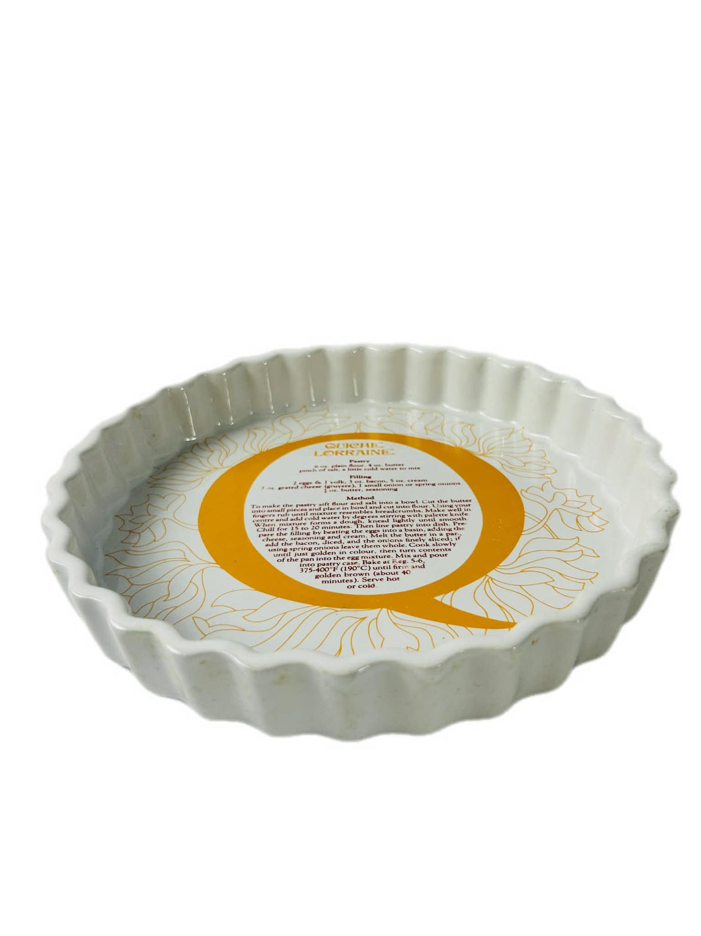 Vintage Quiche Lorraine Recipe Plate Floral Serving Platter Retro Kitchen Decor