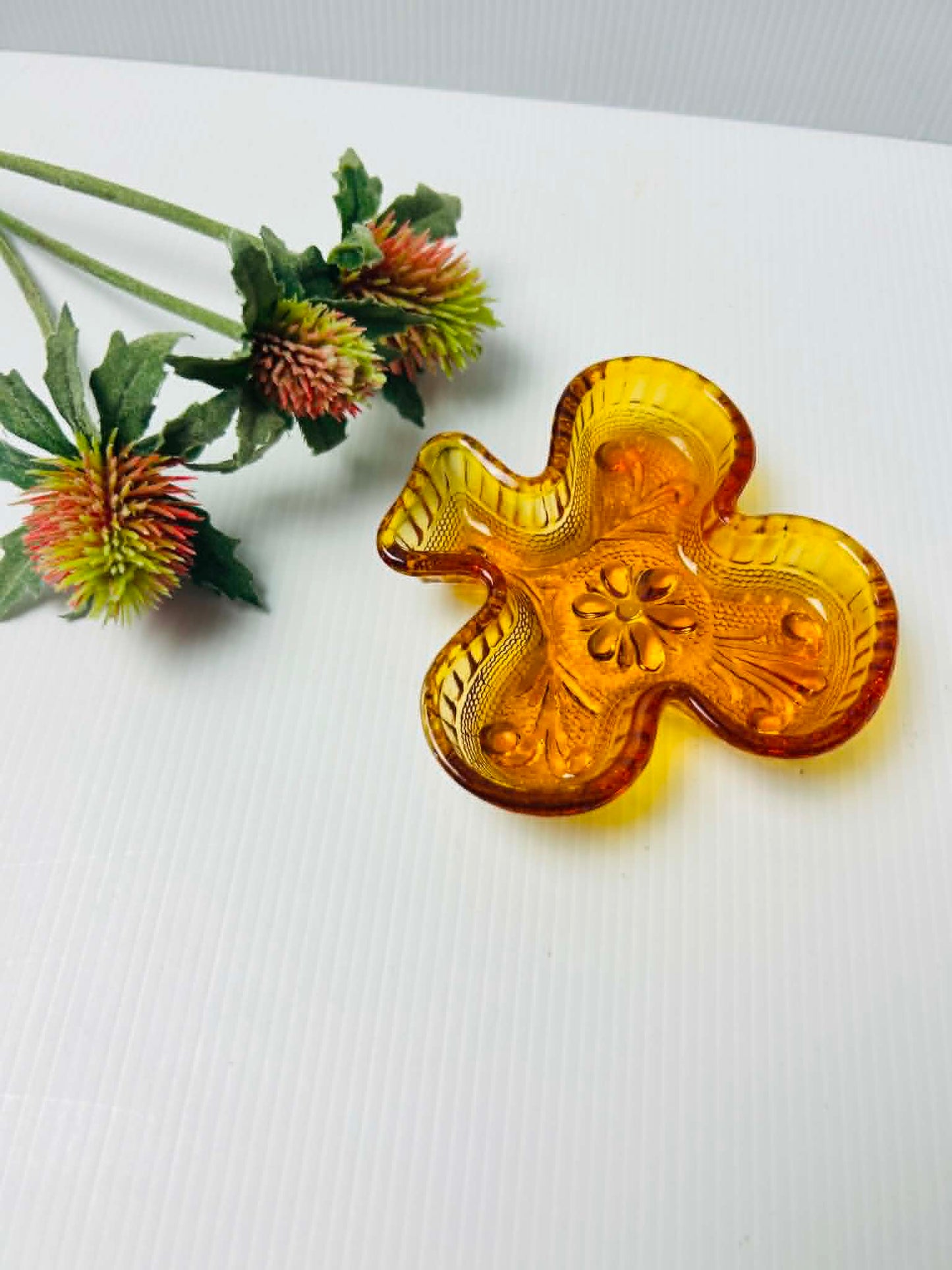 Vintage Tiara Amber Sandwich Glass Club Snack Dish 1970s | SABBY CHIC