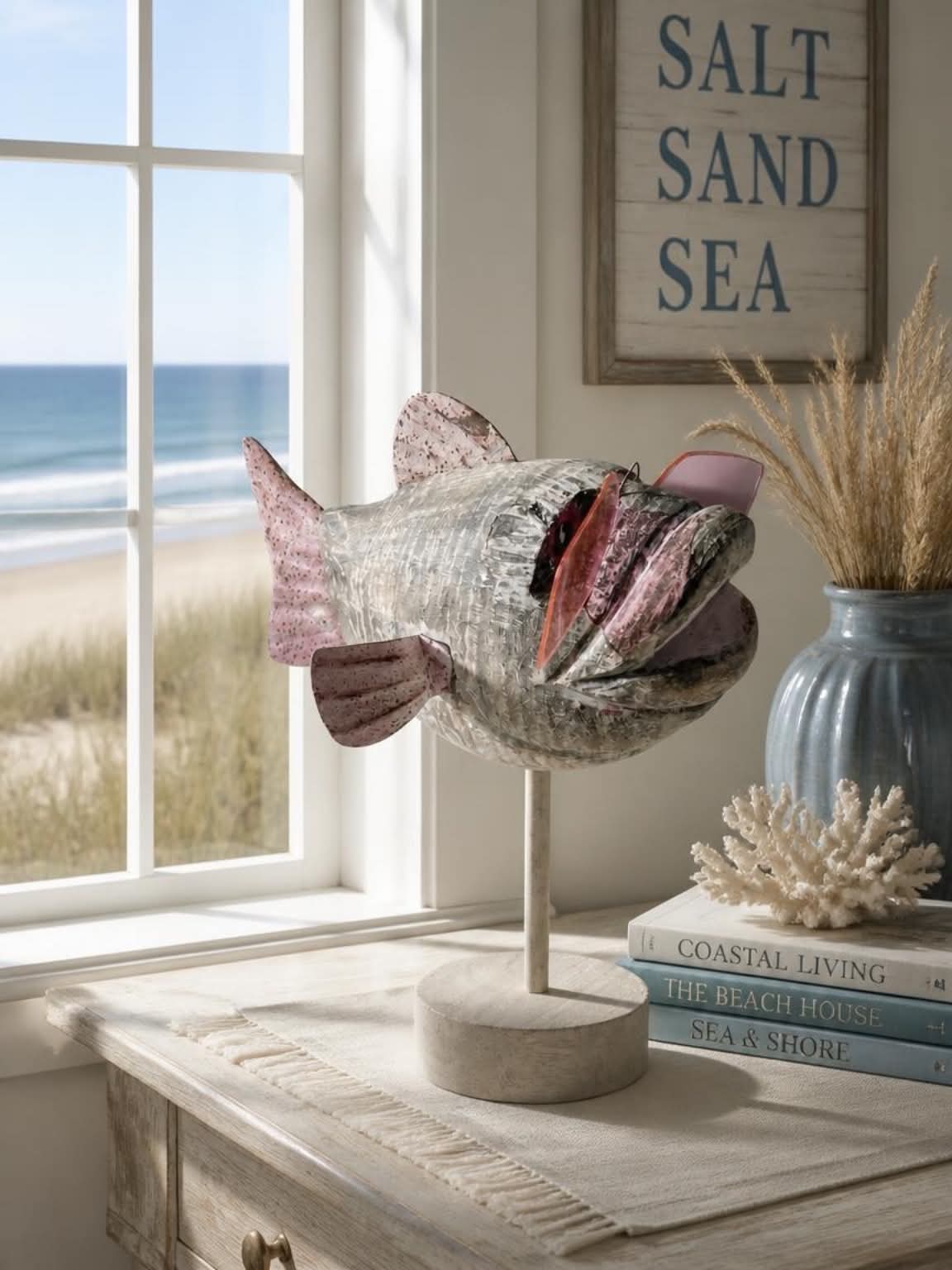 Upcycled Wooden Fish Sculpture Rose Coloured Glasses Coastal Decor | SABBY CHIC