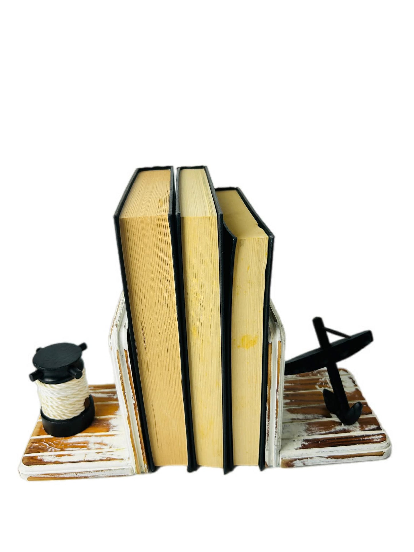 Upcycled Timber Nautical Bookends Cast Iron Anchor Rope Detail Coastal Decor Sabby Chic White