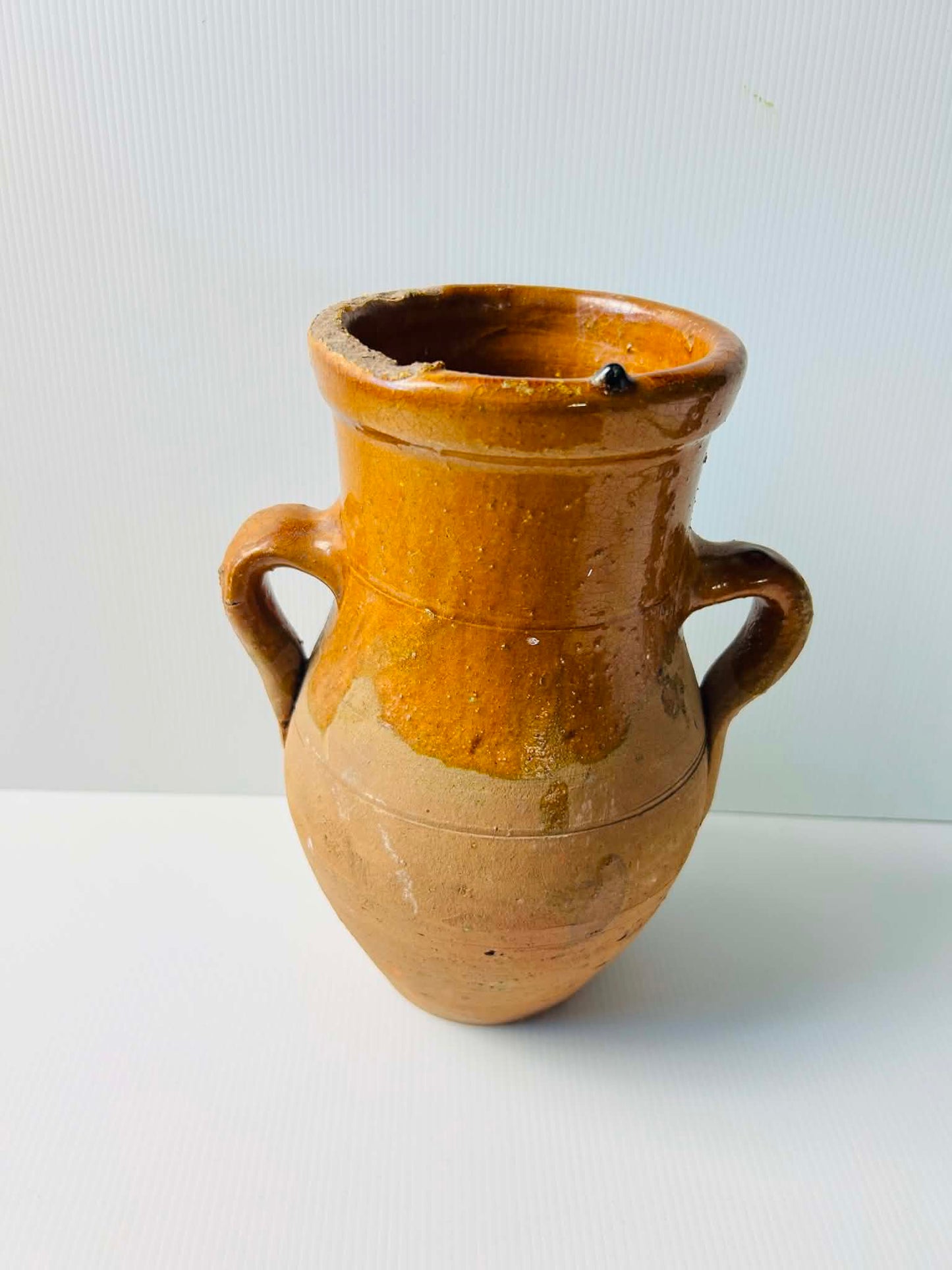 Vintage Rustic Amber Glazed Earthenware Jug Pair Large Decorative Vessels | SABBY CHIC