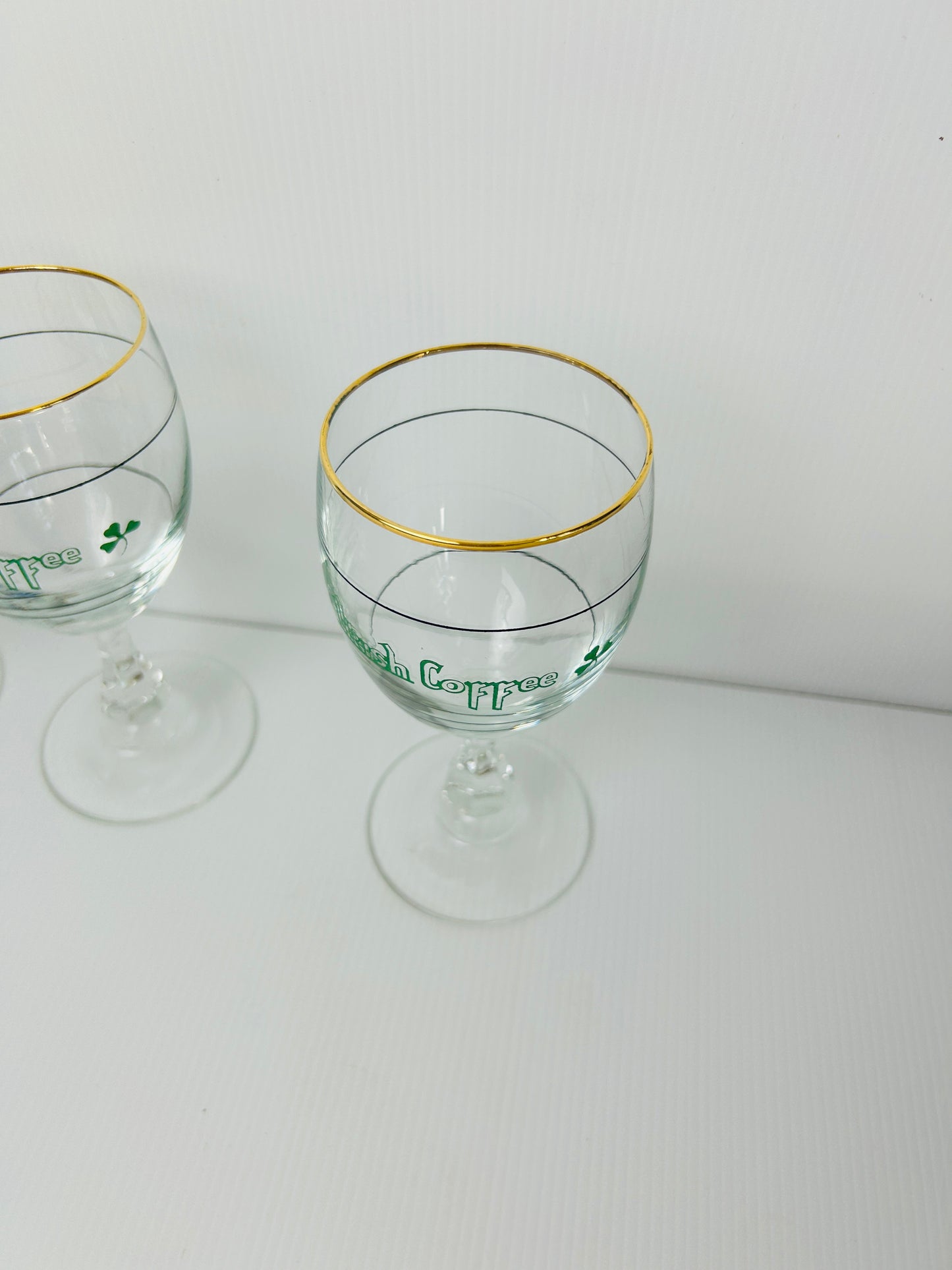 Vintage Set of 4 Irish Coffee Glasses – Gold Rimmed – Made in France – Stemmed Barware Set