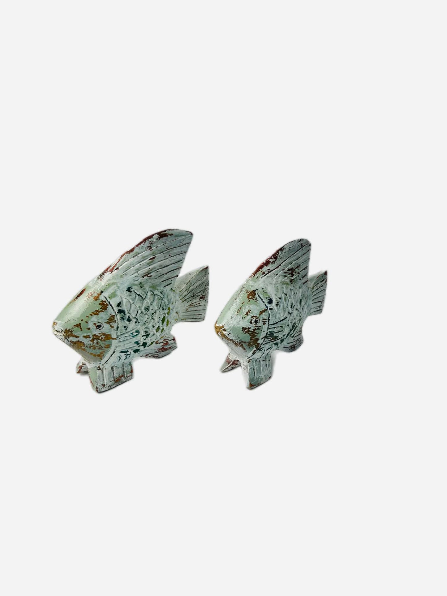 Upcycled Solid Wood Fish Figurines – Sage Green & Natural Timber Coastal Decor Pair