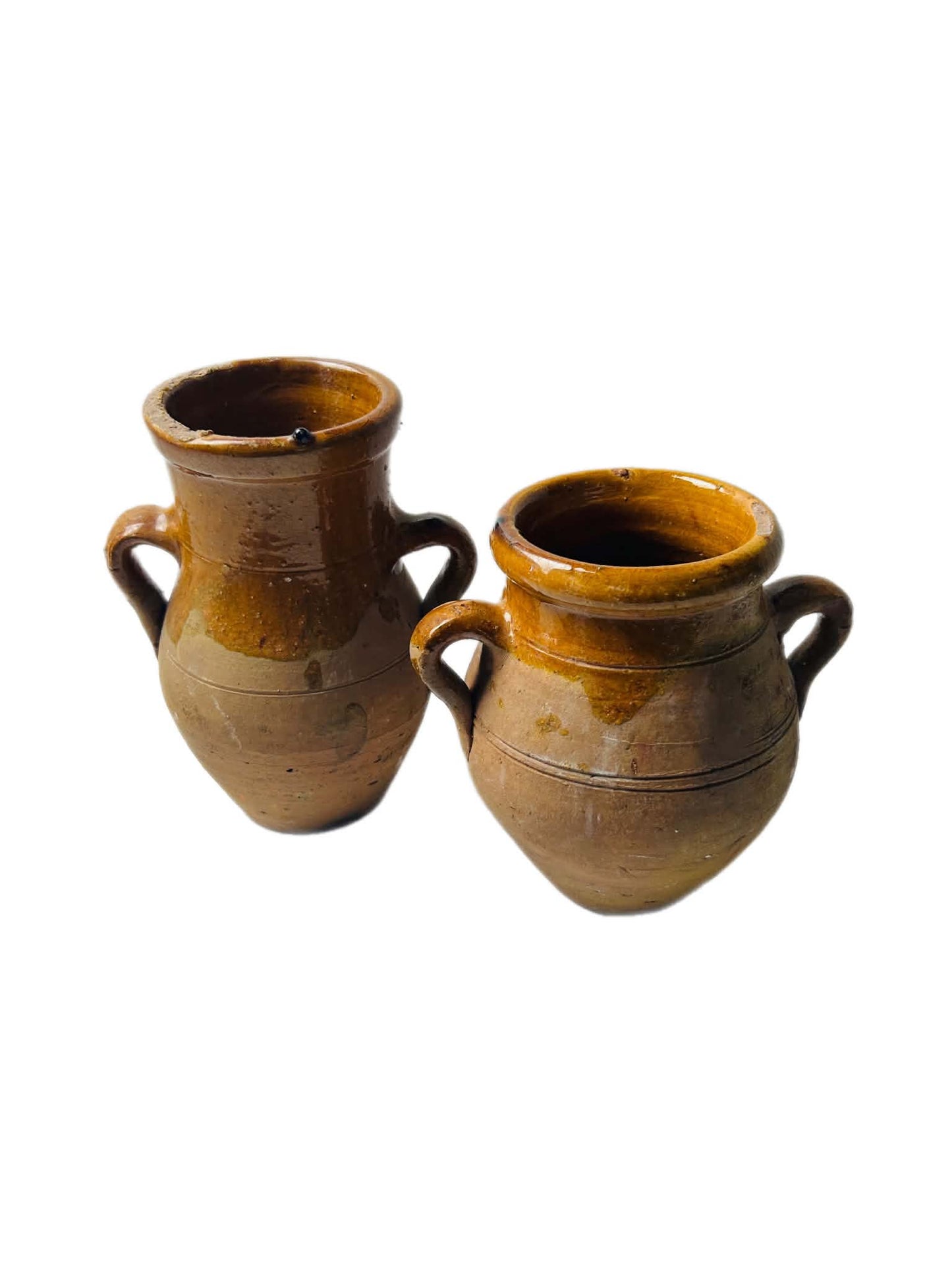 Vintage Rustic Amber Glazed Earthenware Jug Pair Large Decorative Vessels | SABBY CHIC