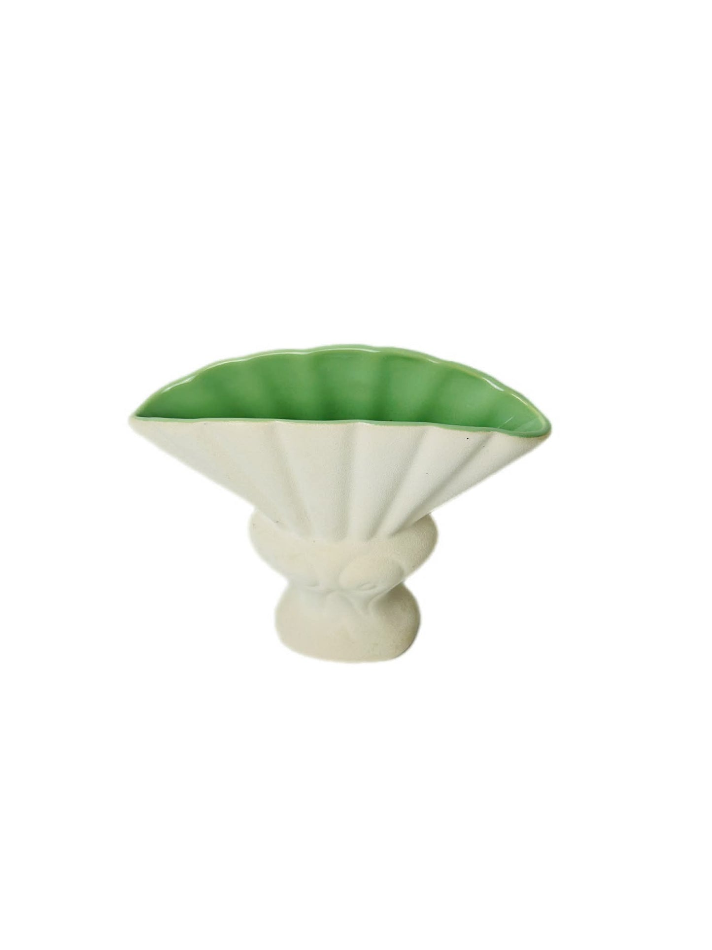 Vintage Red Wing Pottery Vase Fan Shaped Console Celadon Green MCM