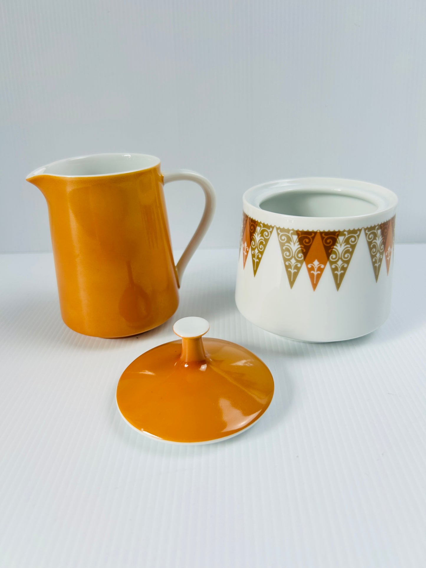 Vintage RC Japan Orange Creamer Jug & Lidded Sugar Bowl Set, Retro Kitchenware, Mid Century Serving Set