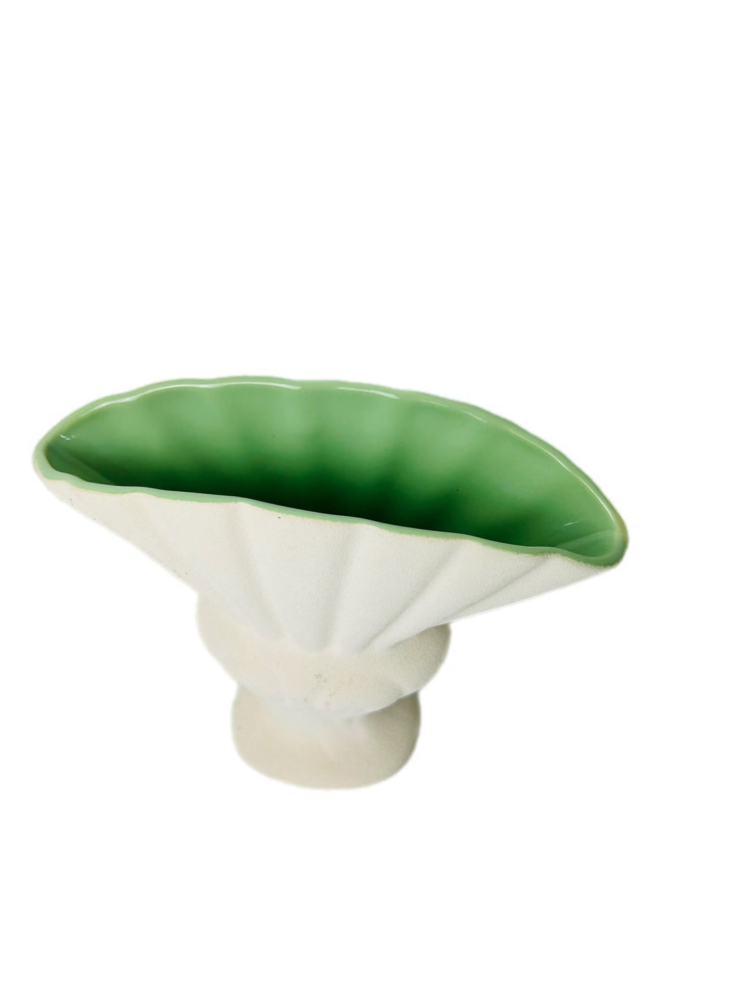 Vintage Red Wing Pottery Vase Fan Shaped Console Celadon Green MCM
