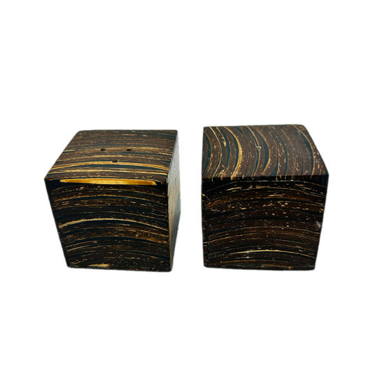 Vintage Mid Century Wooden Salt and Pepper Shakers – Hand Carved Cube Palm Wood – 1970s Kitchen Decor