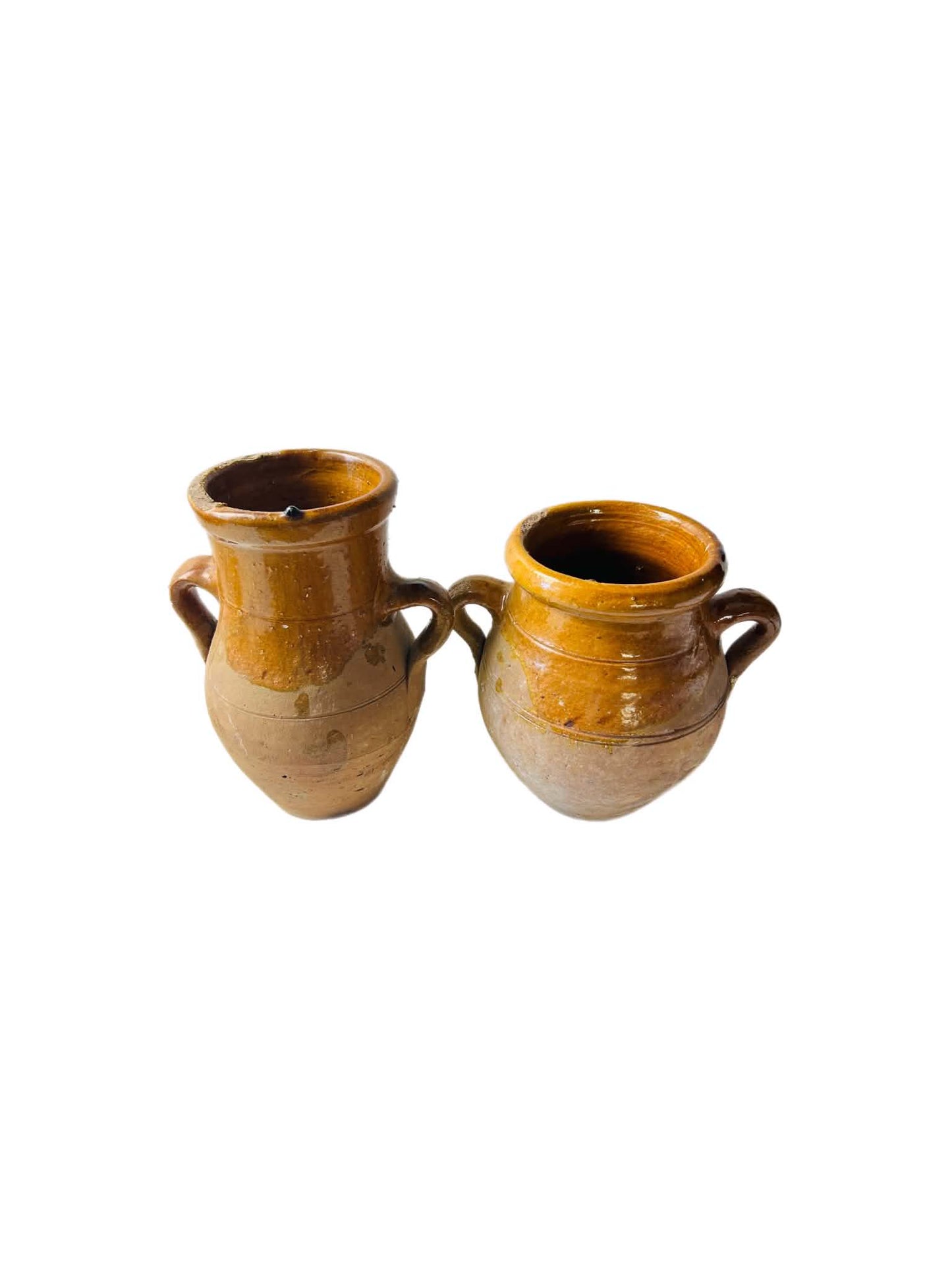 Vintage Rustic Amber Glazed Earthenware Jug Pair Large Decorative Vessels | SABBY CHIC