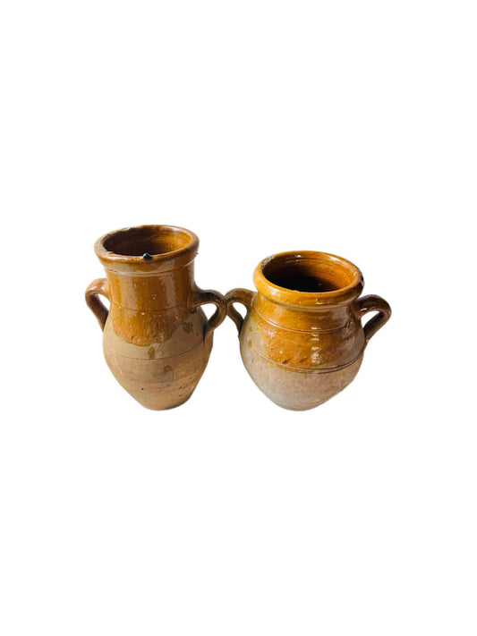 Vintage Rustic Amber Glazed Earthenware Jug Pair Large Decorative Vessels | SABBY CHIC