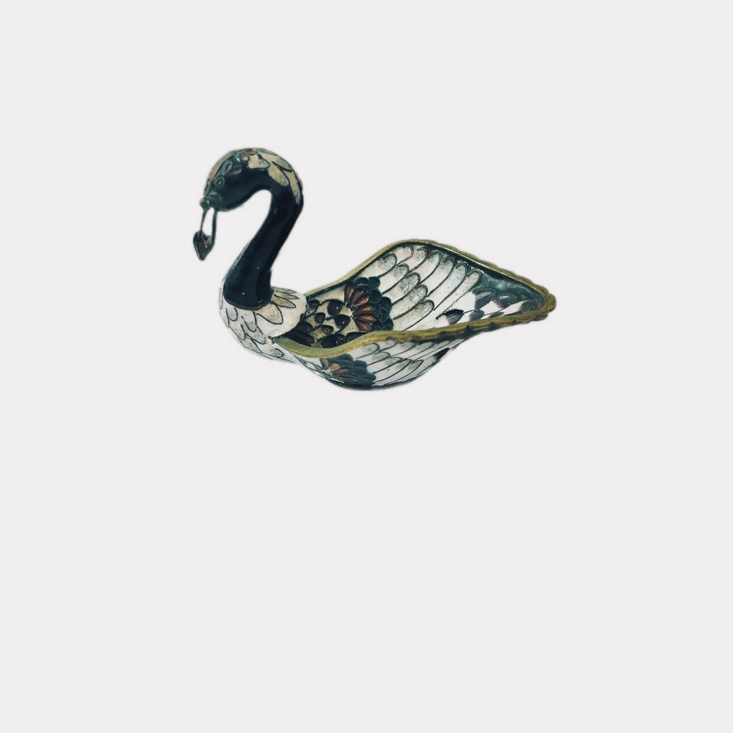 Vintage Chinese Cloisonné Swan Figurine – Bronze Brass Metal – c.1950s–60s