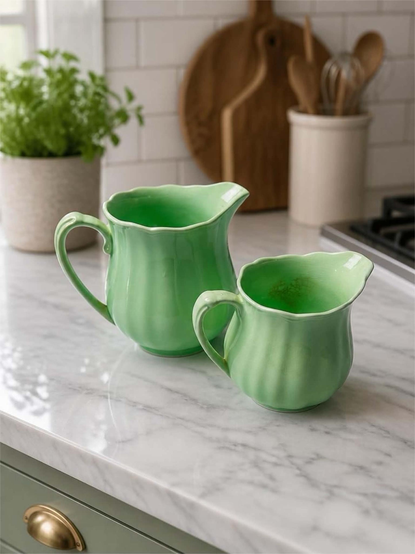 Vintage J&G Meakin Glamour Sol Jade Milk Jug Pair 17cm & 14cm | SABBY CHIC