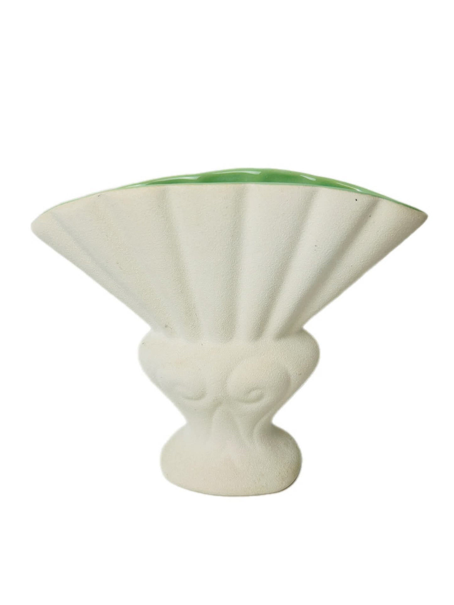 Vintage Red Wing Pottery Vase Fan Shaped Console Celadon Green MCM