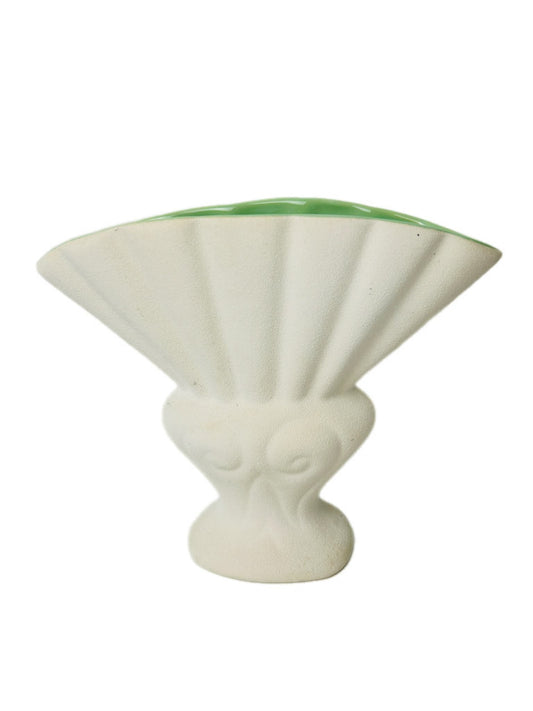 Vintage Red Wing Pottery Vase Fan Shaped Console Celadon Green MCM
