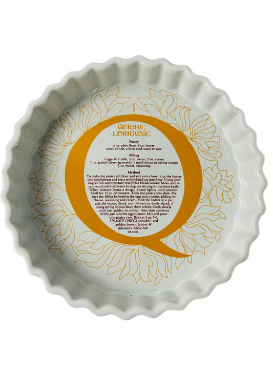 Vintage Quiche Lorraine Recipe Plate Floral Serving Platter Retro Kitchen Decor