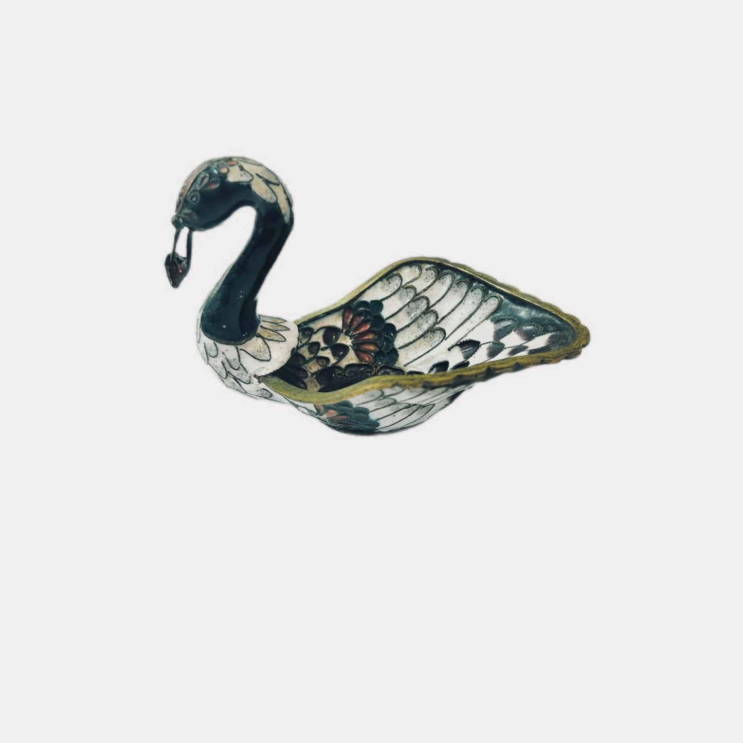 Vintage Chinese Cloisonné Swan Figurine – Bronze Brass Metal – c.1950s–60s