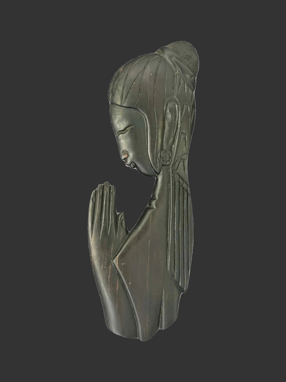 Vintage 1960s Balinese Praying Woman Carved Wood Wall Sculpture, Indonesian Art