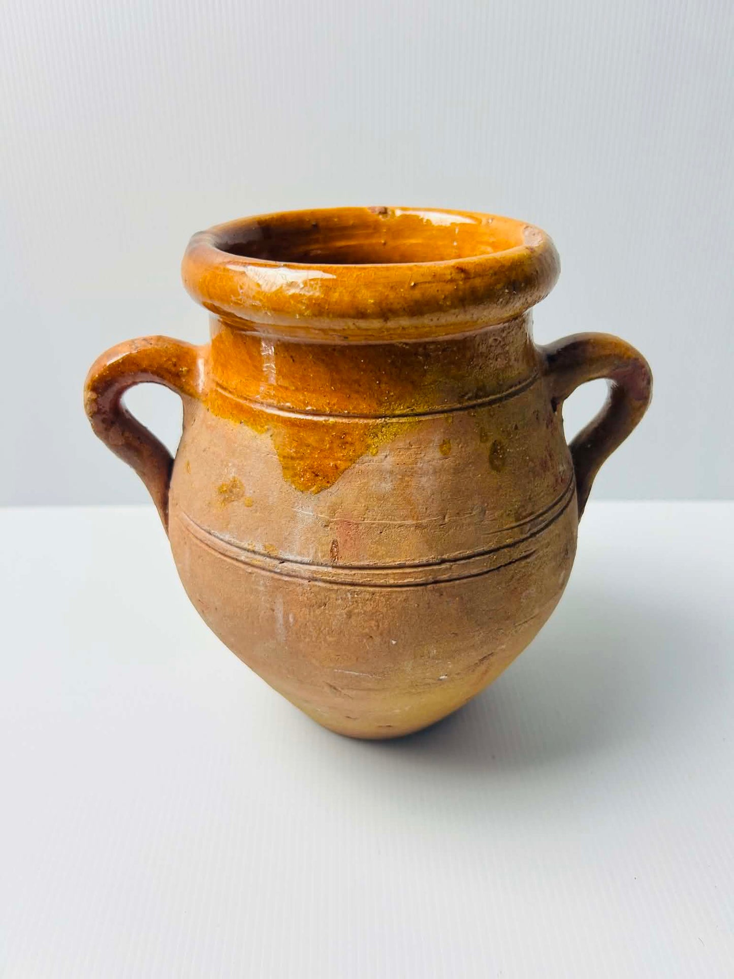 Vintage Rustic Amber Glazed Earthenware Jug Pair Large Decorative Vessels | SABBY CHIC