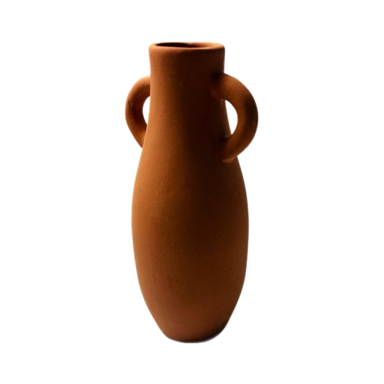 Vintage Terracotta Two Handle Vase, Rustic Amphora Style