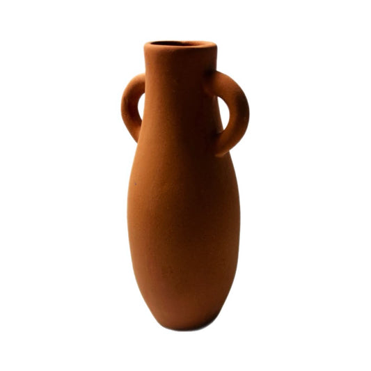 Vintage Terracotta Two Handle Vase, Rustic Amphora Style