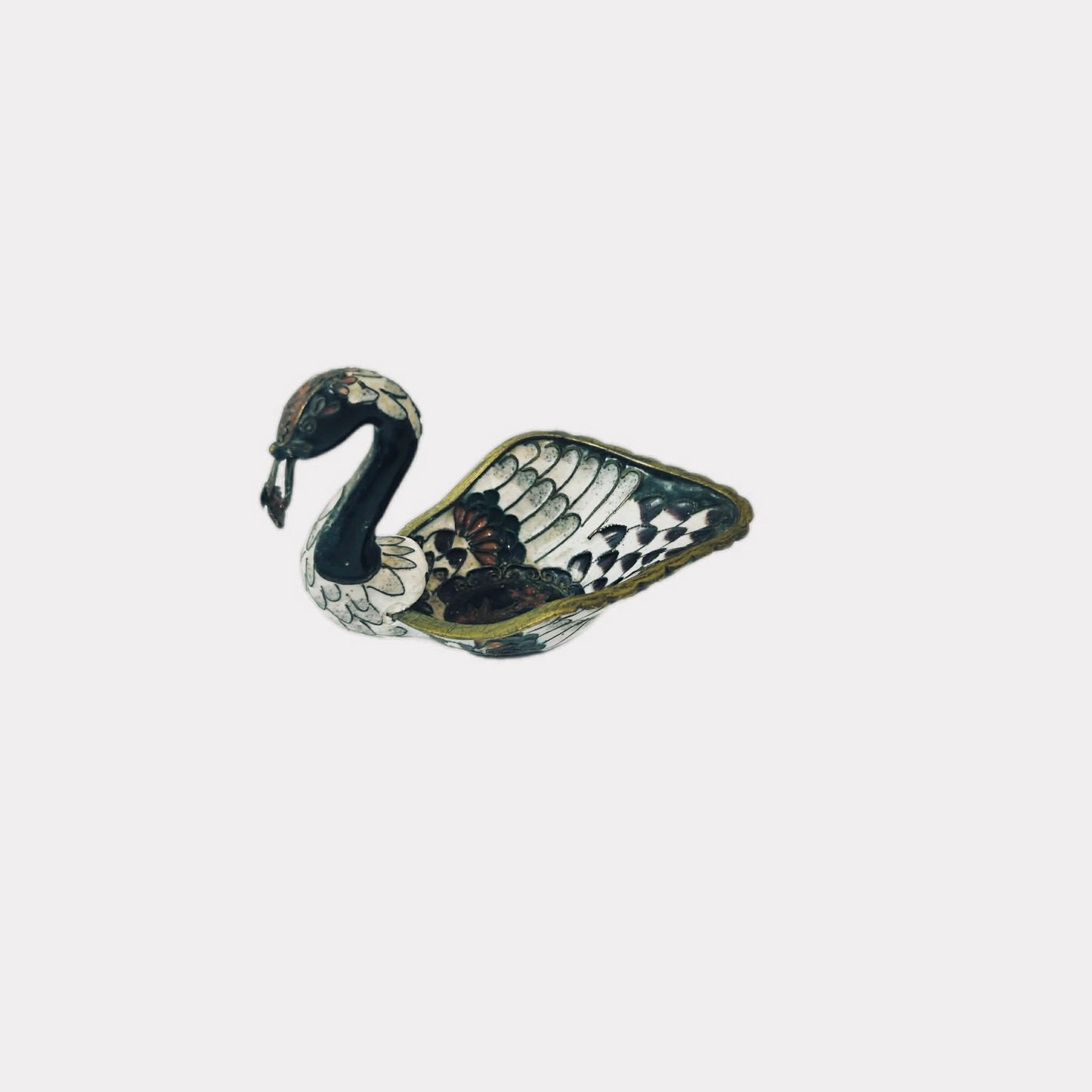 Vintage Chinese Cloisonné Swan Figurine – Bronze Brass Metal – c.1950s–60s