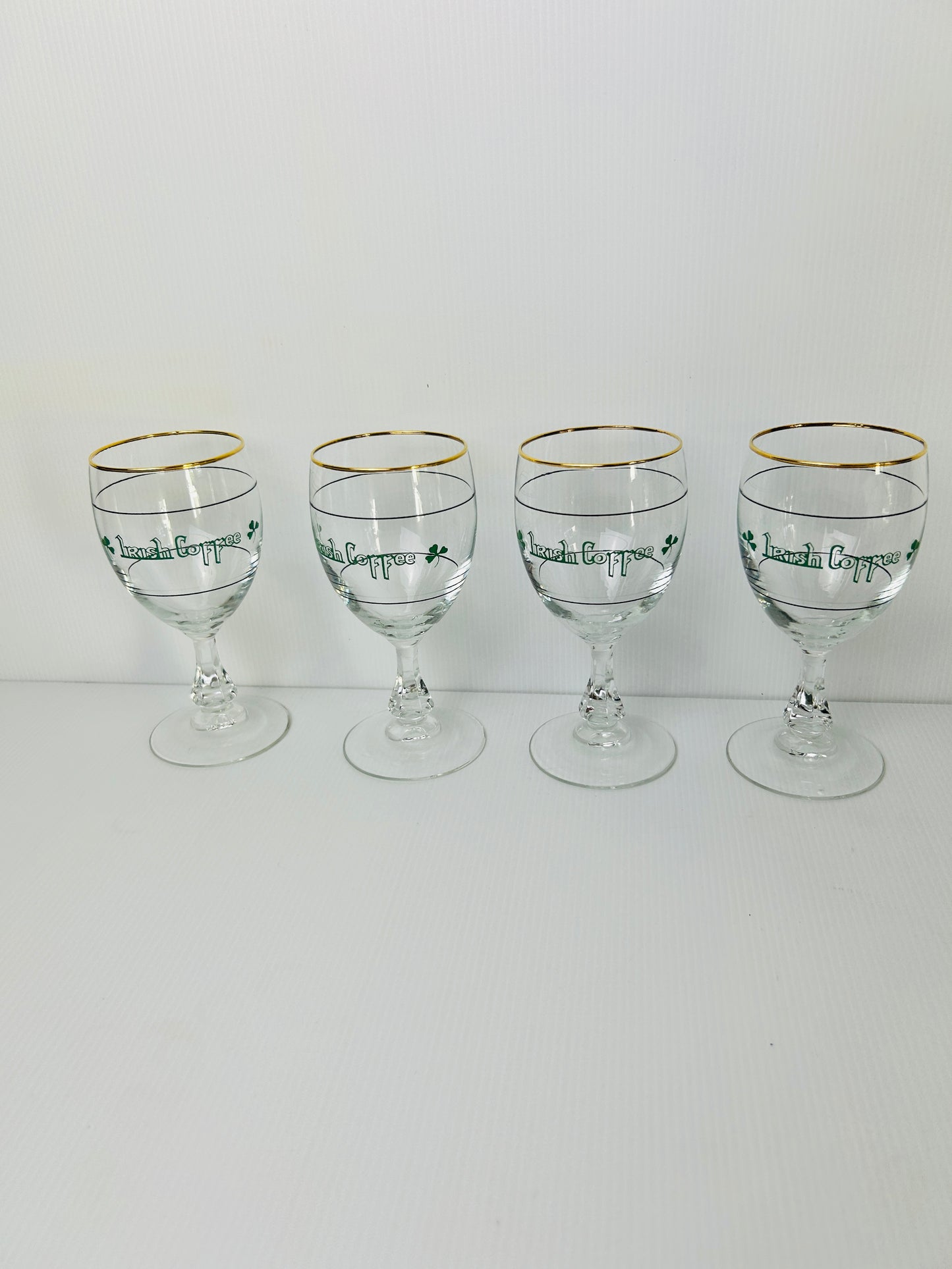 Vintage Set of 4 Irish Coffee Glasses – Gold Rimmed – Made in France – Stemmed Barware Set