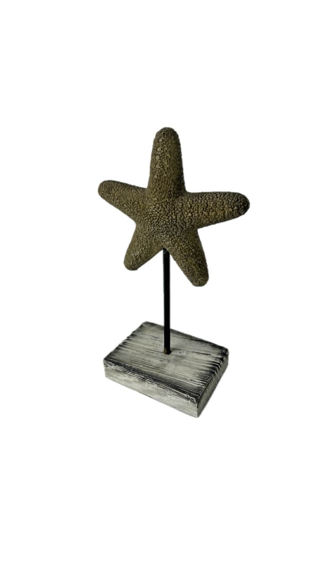Upcycled Starfish Decor on Timber Stand Shabby Chic White and Black Coastal Home Accent