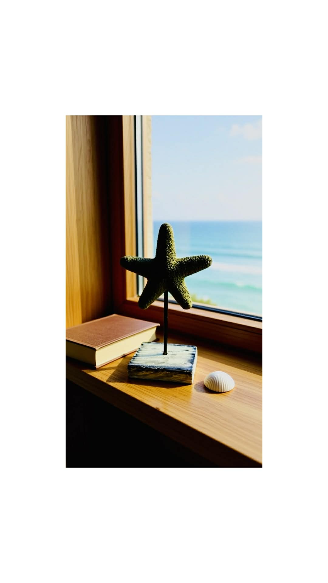 Upcycled Starfish Decor on Timber Stand Shabby Chic White and Black Coastal Home Accent