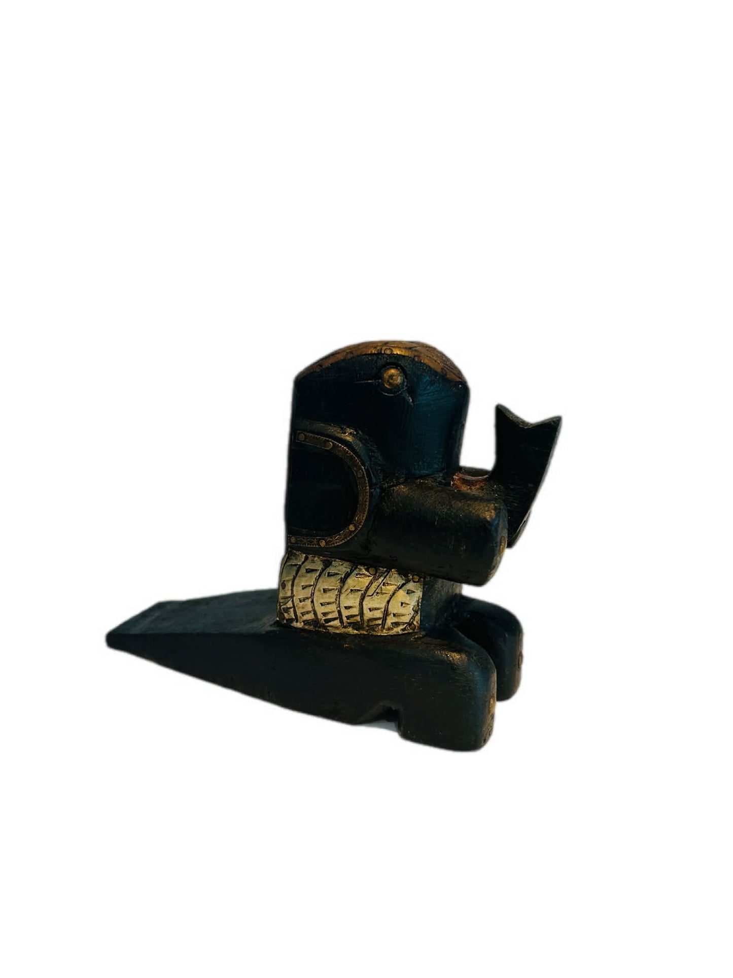 Carved Wooden Elephant Door Stop, Hand-Painted Wedge Style Decor
