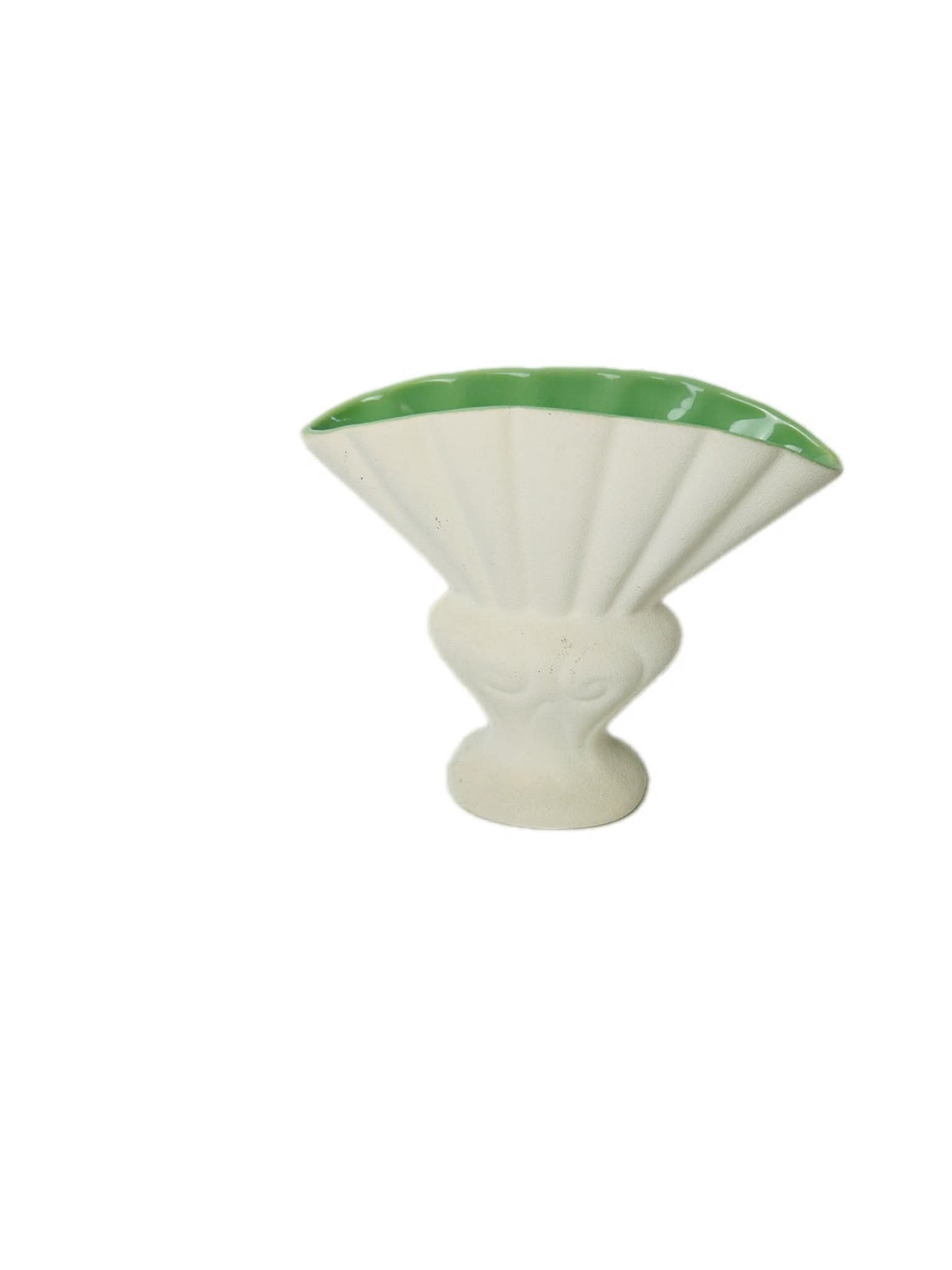 Vintage Red Wing Pottery Vase Fan Shaped Console Celadon Green MCM