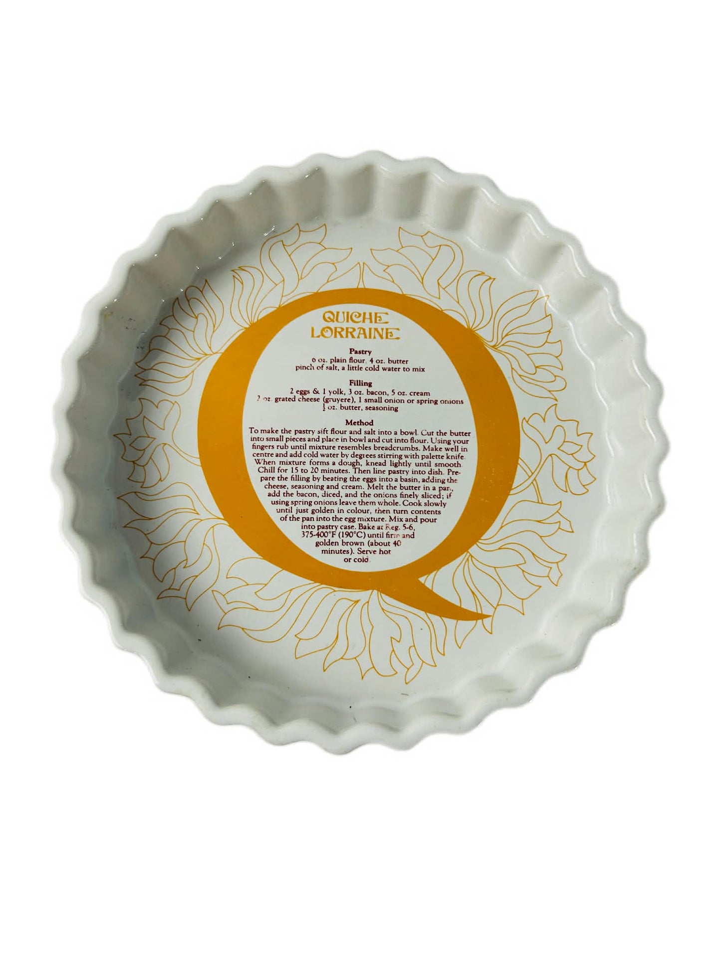 Vintage Quiche Lorraine Recipe Plate Floral Serving Platter Retro Kitchen Decor