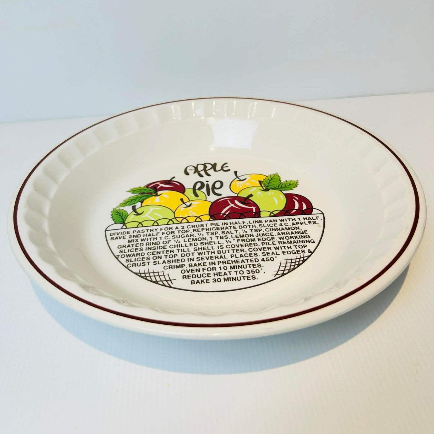 Vintage Apple Pie Recipe Dish Made in Korea Retro Ceramic Pie Plate Baking Dish 27cm
