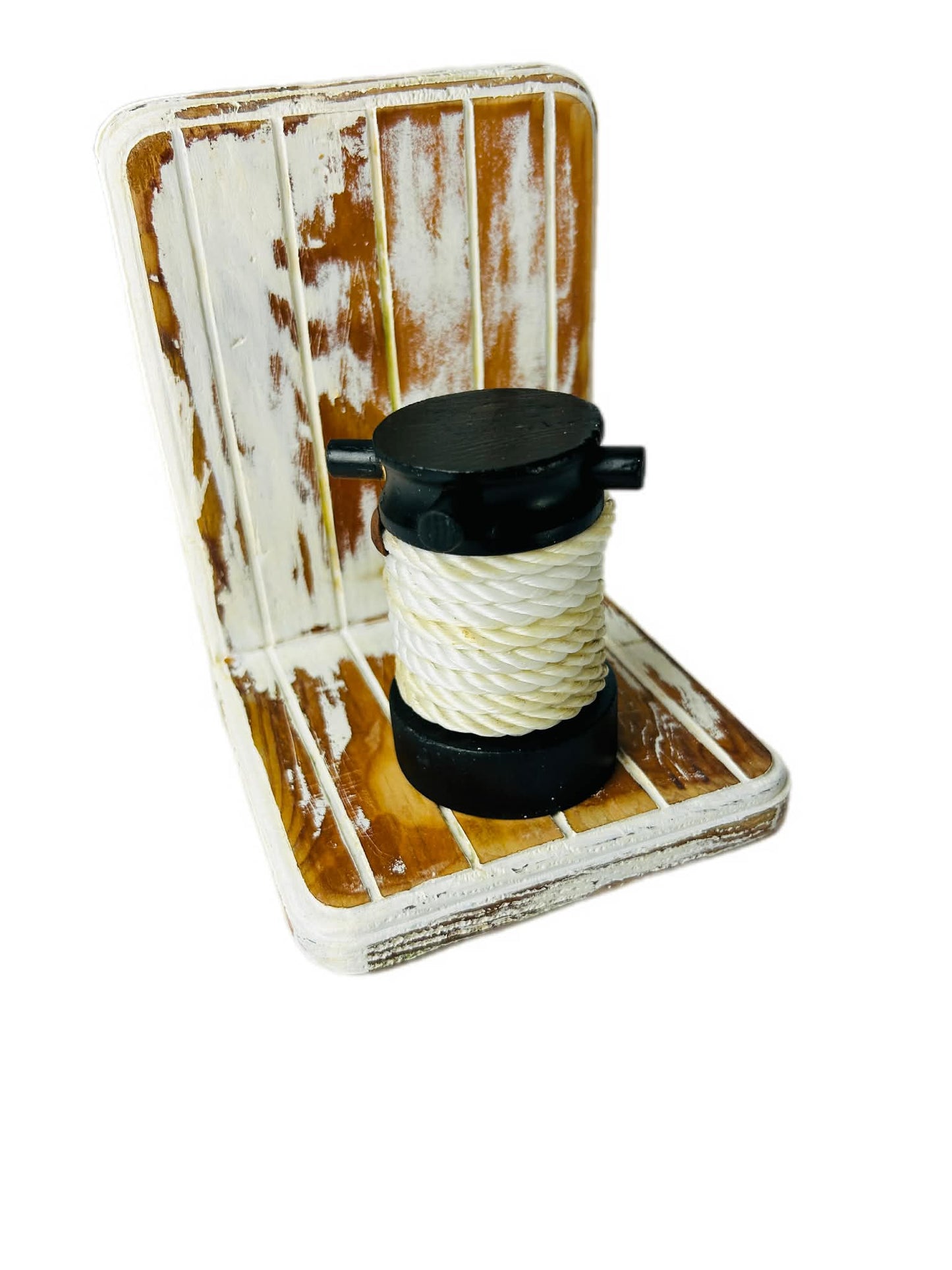 Upcycled Timber Nautical Bookends Cast Iron Anchor Rope Detail Coastal Decor Sabby Chic White