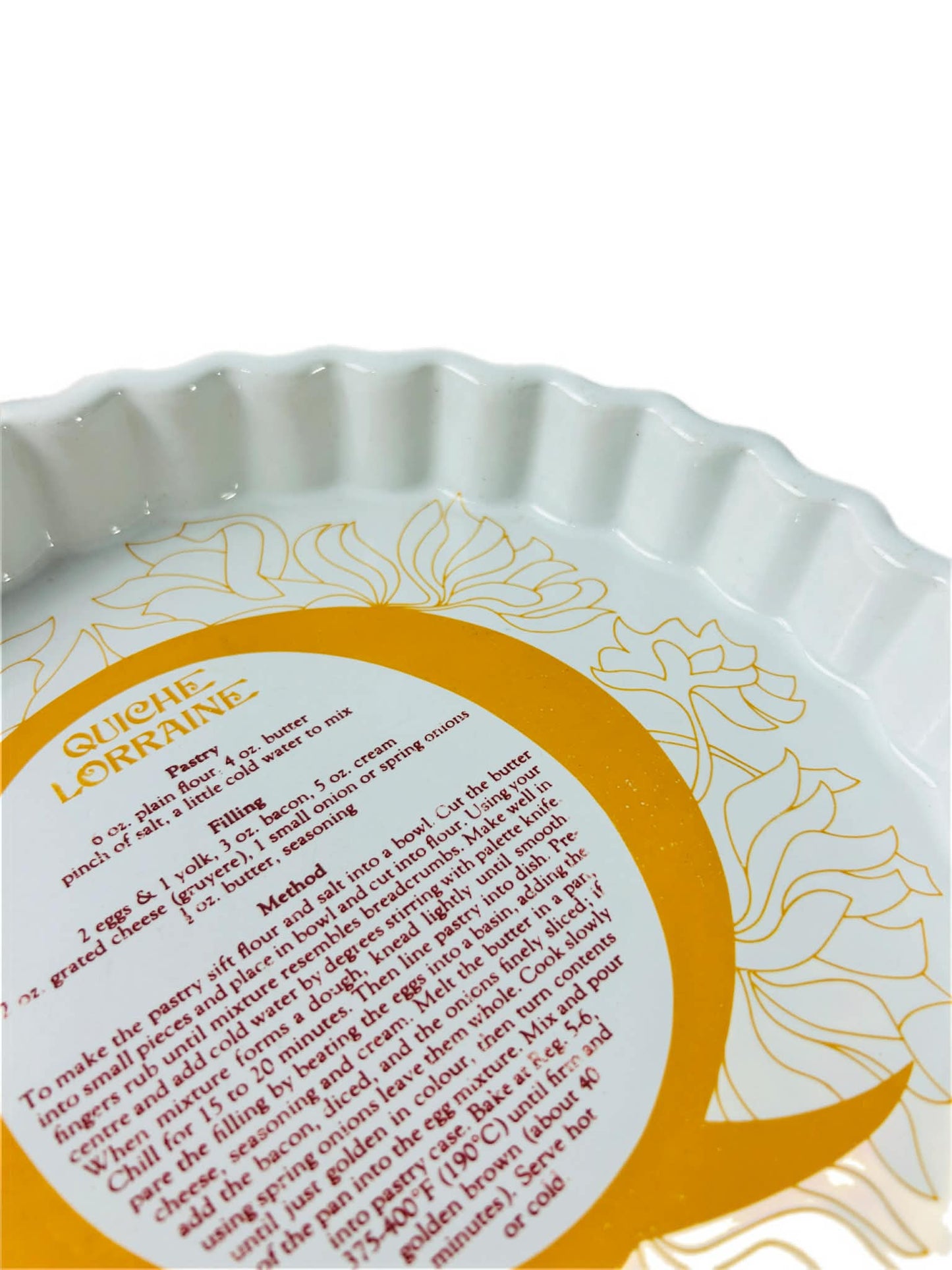 Vintage Quiche Lorraine Recipe Plate Floral Serving Platter Retro Kitchen Decor
