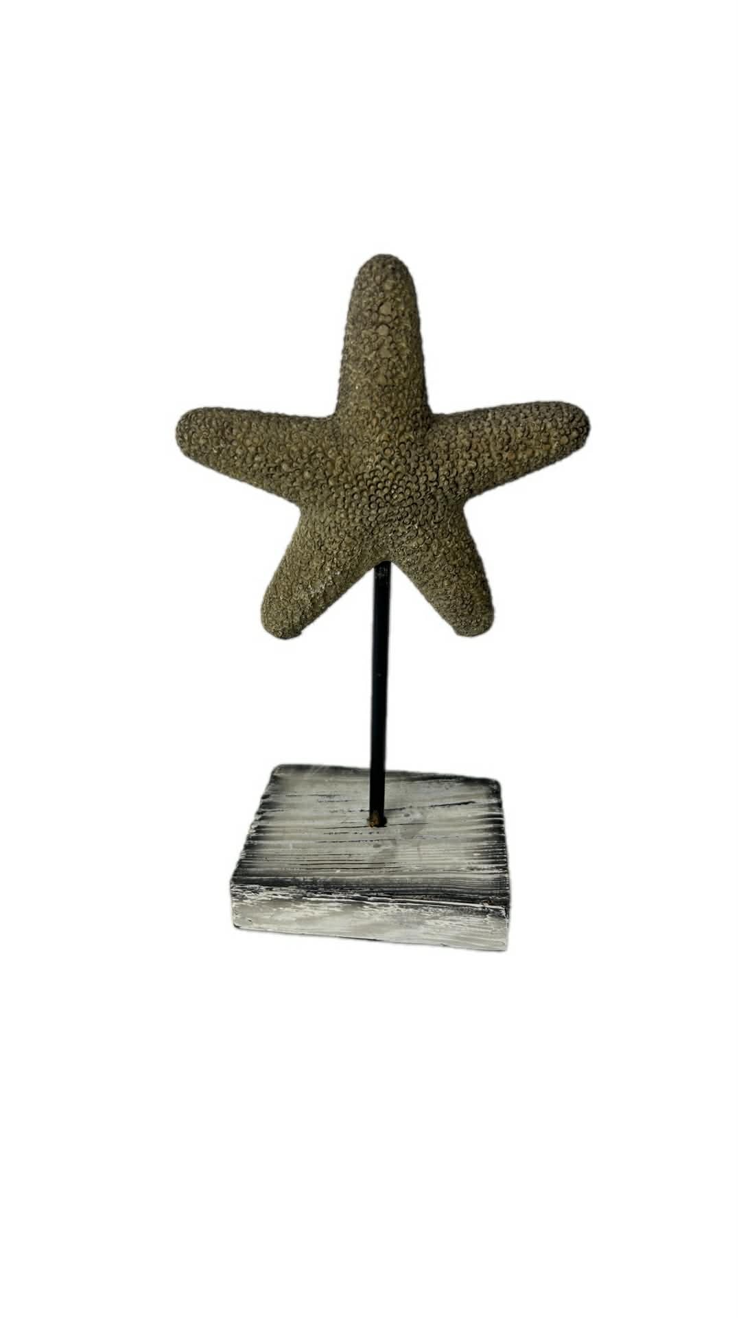 Upcycled Starfish Decor on Timber Stand Shabby Chic White and Black Coastal Home Accent