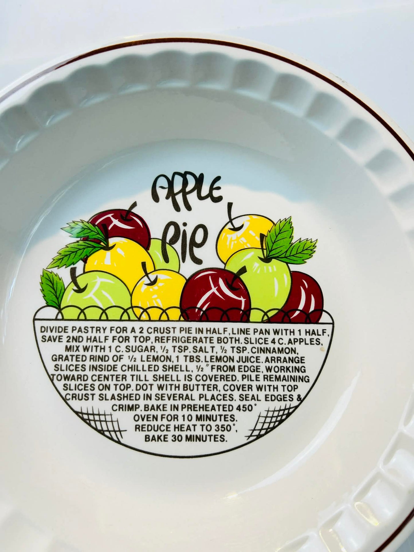 Vintage Apple Pie Recipe Dish Made in Korea Retro Ceramic Pie Plate Baking Dish 27cm