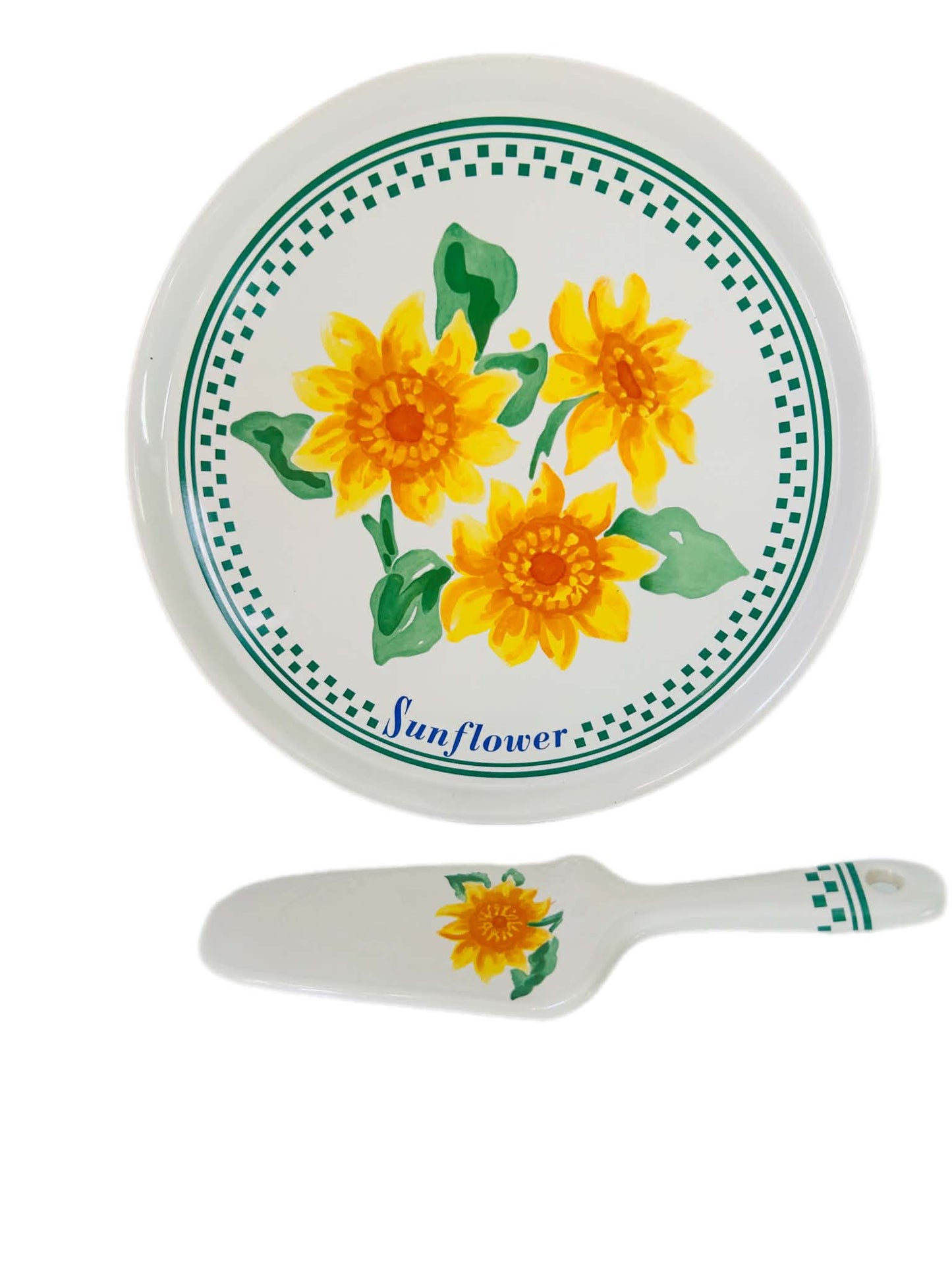 Vintage Riviera Sunflower Cake Plate & Server Set | SHI Japan | Hand Painted Ceramic Serving Plate 27.5cm