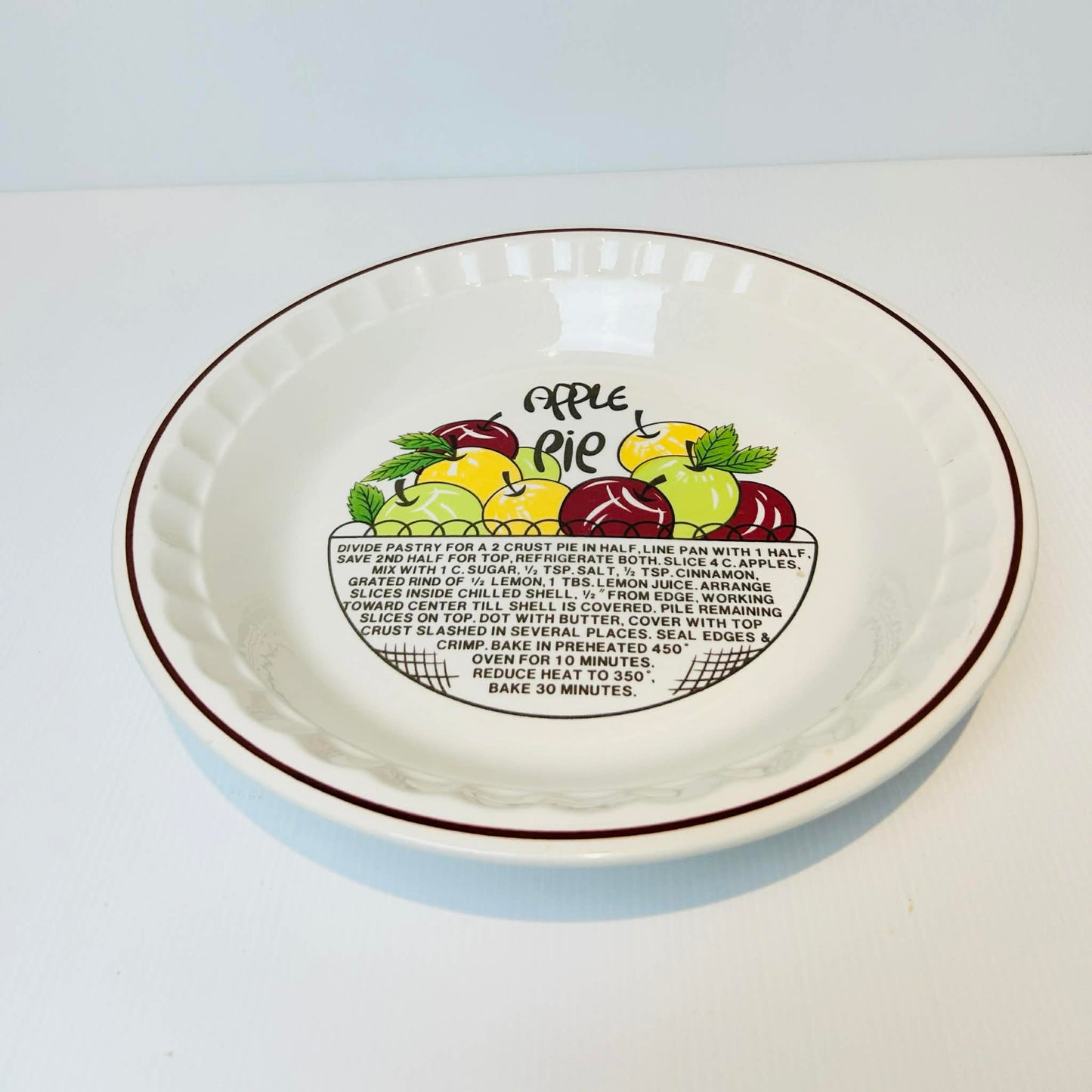 Vintage Apple Pie Recipe Dish Made in Korea Retro Ceramic Pie Plate Baking Dish 27cm